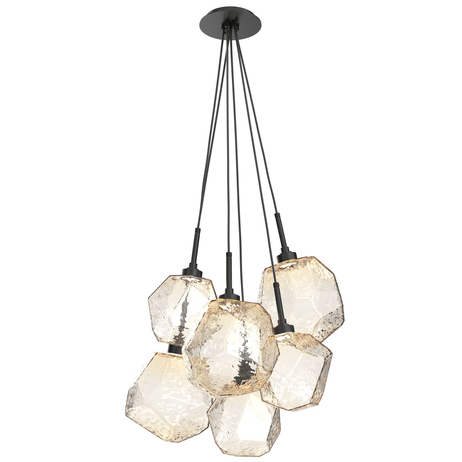 CHB0039-0F-MB-A-Hammerton-Studio-Gem-6-light-cluster-pendant-light-with-matte-black-finish-and-amber-blown-glass-shades-and-LED-lamping