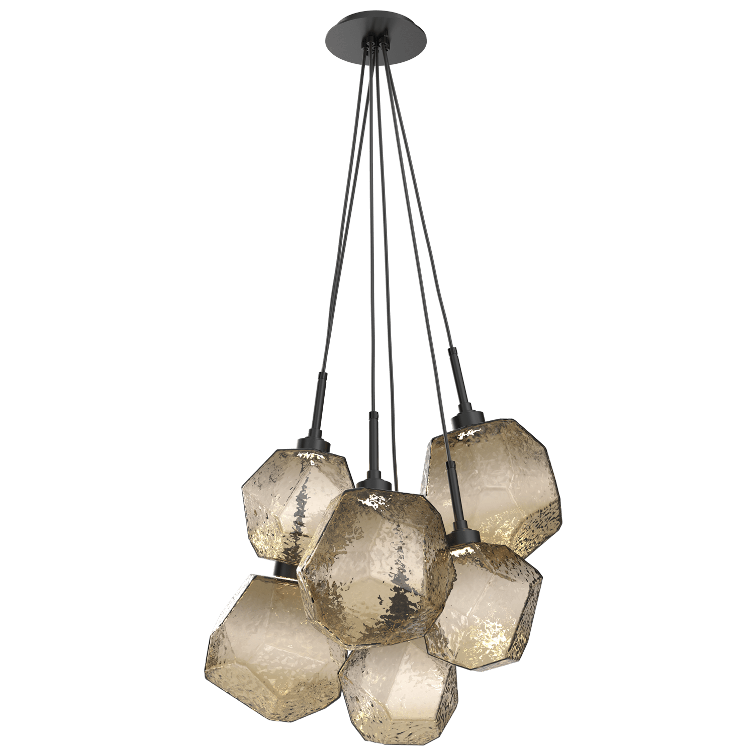 CHB0039-0F-MB-B-Hammerton-Studio-Gem-6-light-cluster-pendant-light-with-matte-black-finish-and-bronze-blown-glass-shades-and-LED-lamping