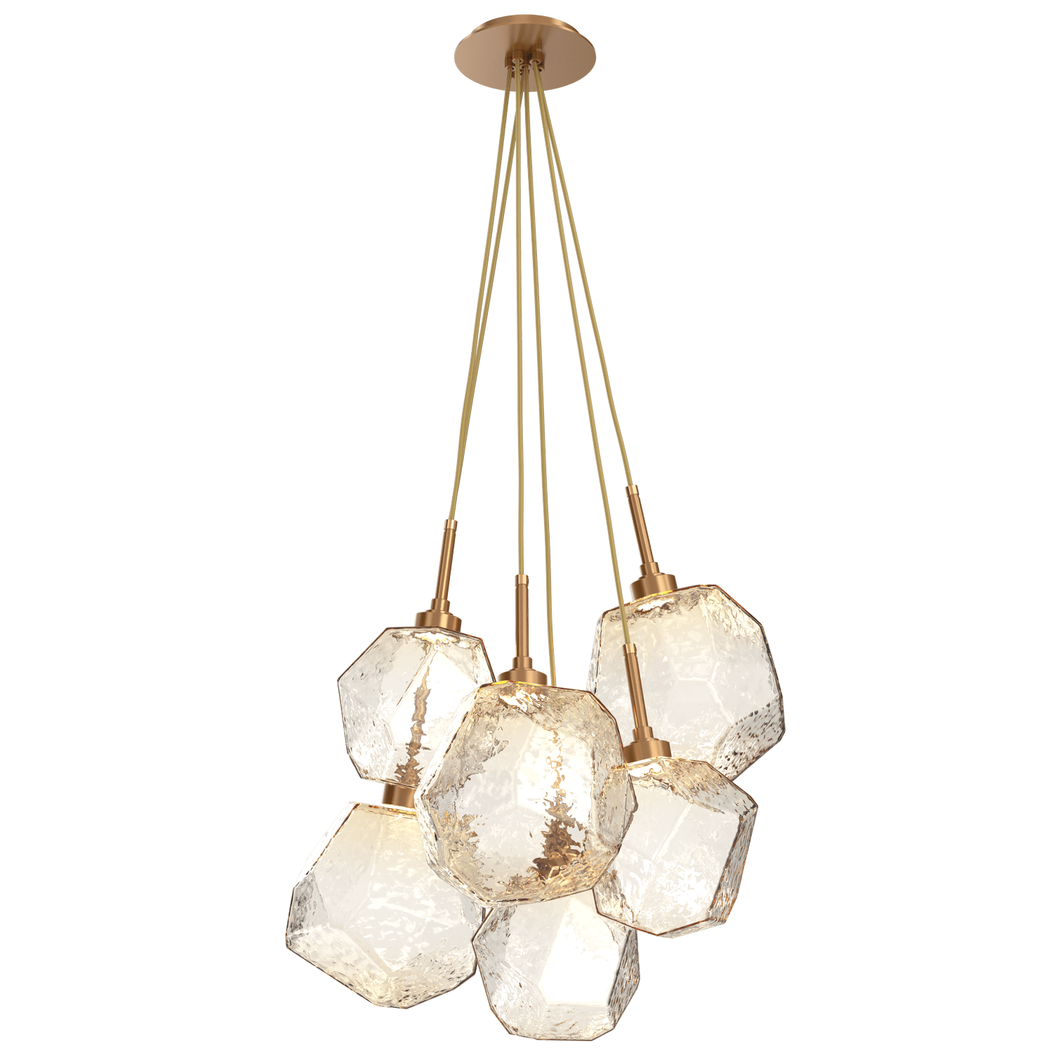 CHB0039-0F-NB-A-Hammerton-Studio-Gem-6-light-cluster-pendant-light-with-novel-brass-finish-and-amber-blown-glass-shades-and-LED-lamping