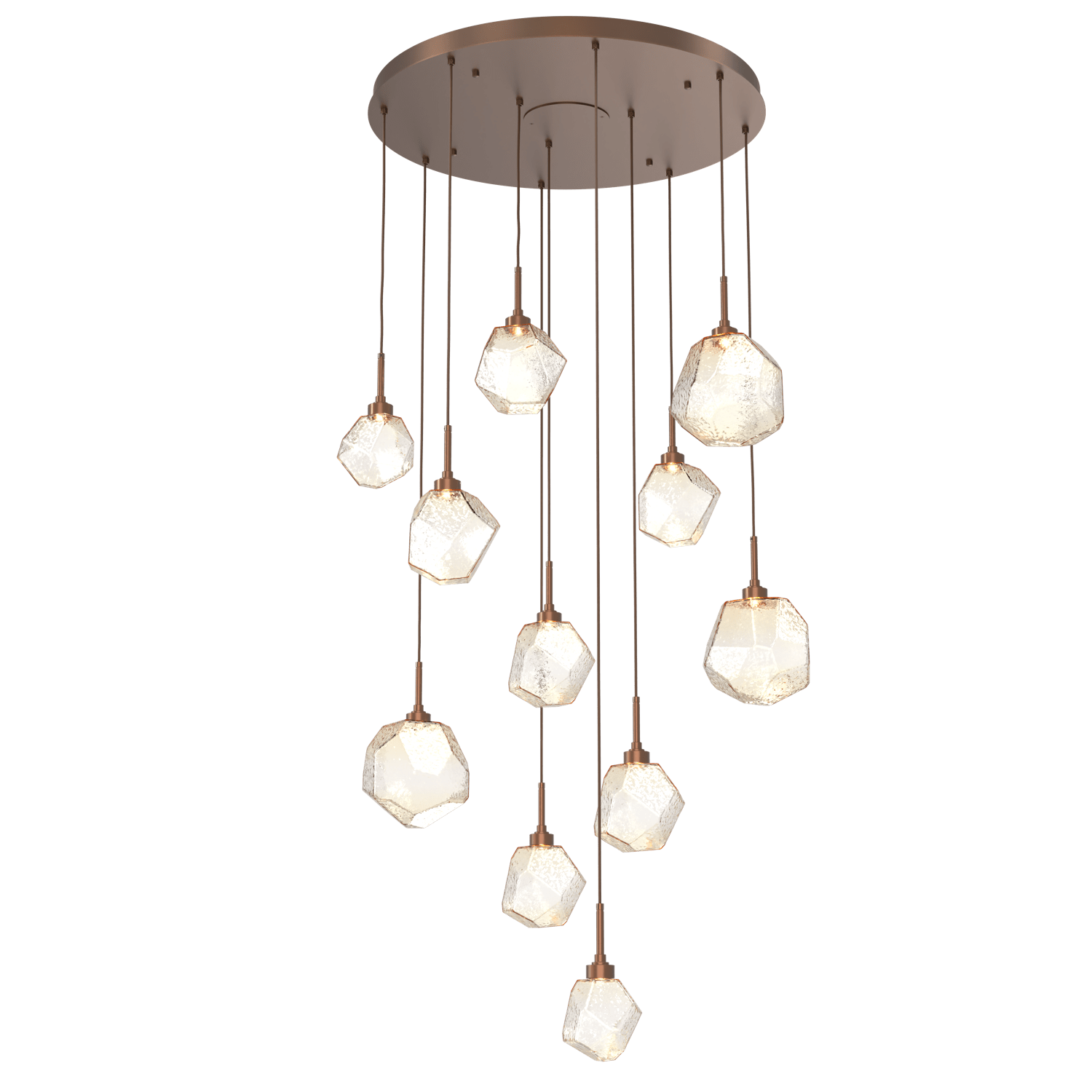 CHB0039-11-BB-A-Hammerton-Studio-Gem-11-light-round-pendant-chandelier-with-burnished-bronze-finish-and-amber-blown-glass-shades-and-LED-lamping