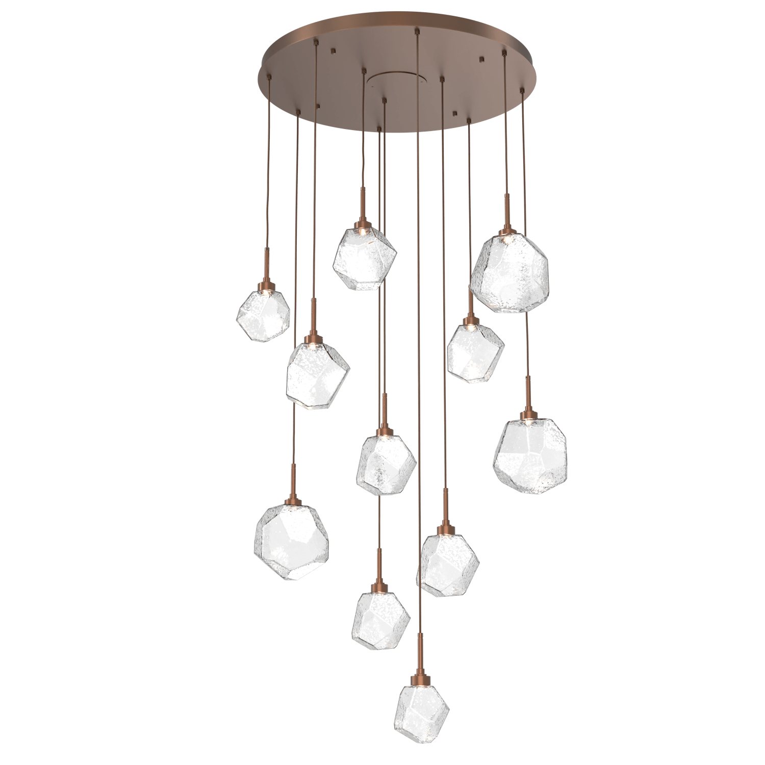 CHB0039-11-BB-C-Hammerton-Studio-Gem-11-light-round-pendant-chandelier-with-burnished-bronze-finish-and-clear-blown-glass-shades-and-LED-lamping