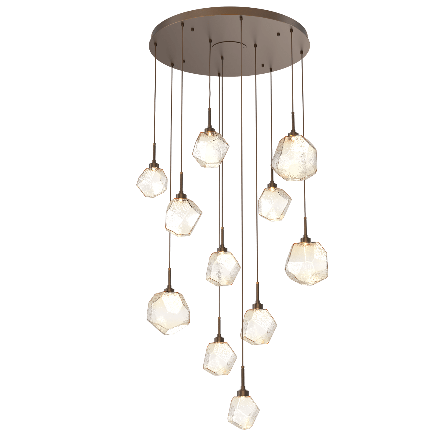 CHB0039-11-FB-A-Hammerton-Studio-Gem-11-light-round-pendant-chandelier-with-flat-bronze-finish-and-amber-blown-glass-shades-and-LED-lamping
