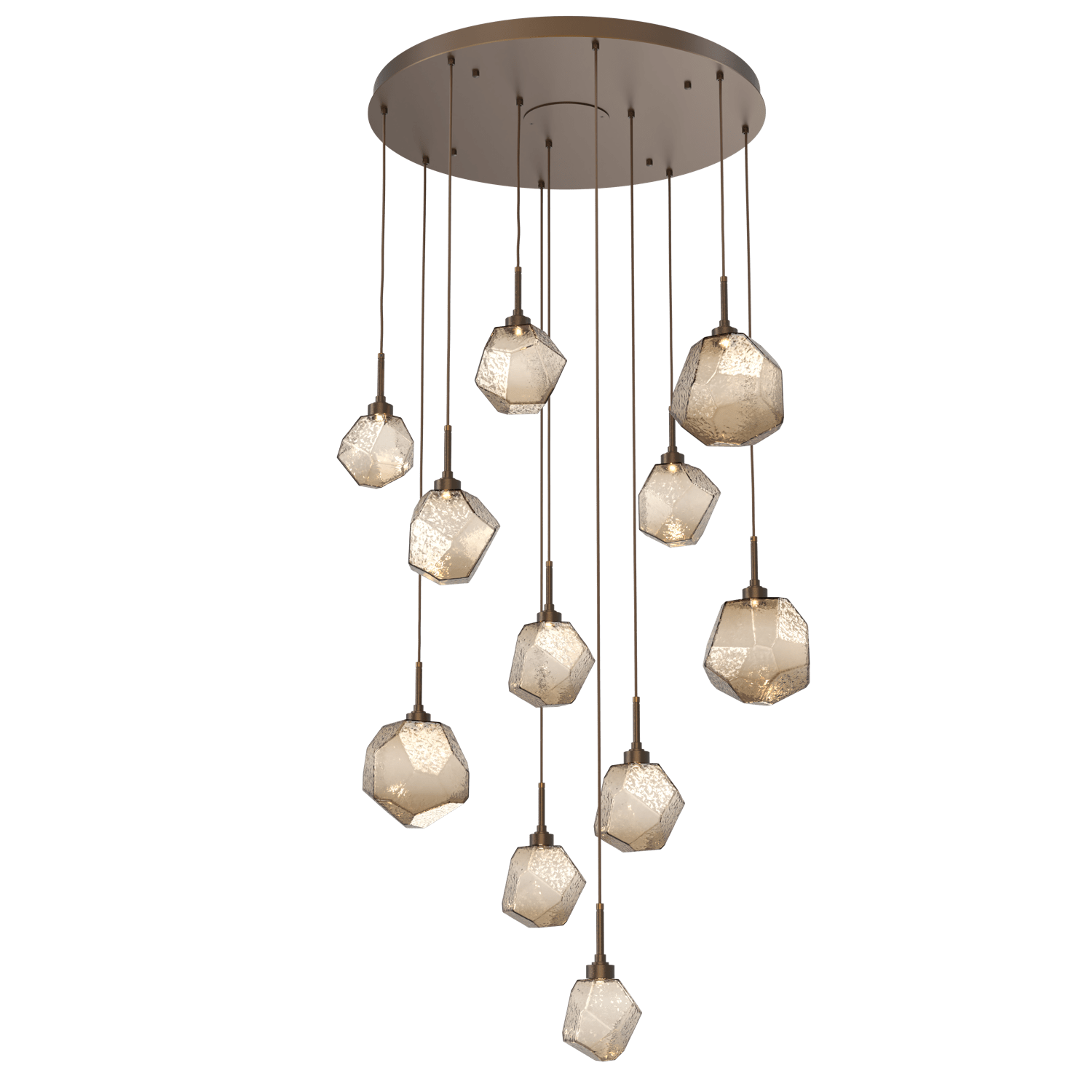 CHB0039-11-FB-B-Hammerton-Studio-Gem-11-light-round-pendant-chandelier-with-flat-bronze-finish-and-bronze-blown-glass-shades-and-LED-lamping