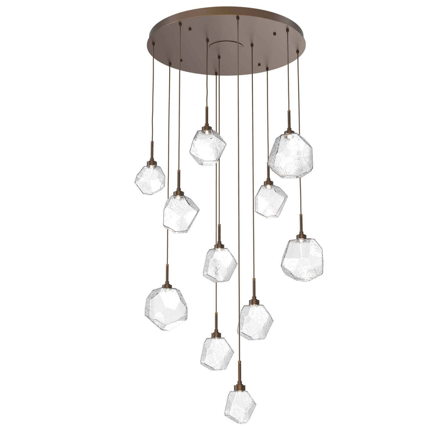 CHB0039-11-FB-C-Hammerton-Studio-Gem-11-light-round-pendant-chandelier-with-flat-bronze-finish-and-clear-blown-glass-shades-and-LED-lamping