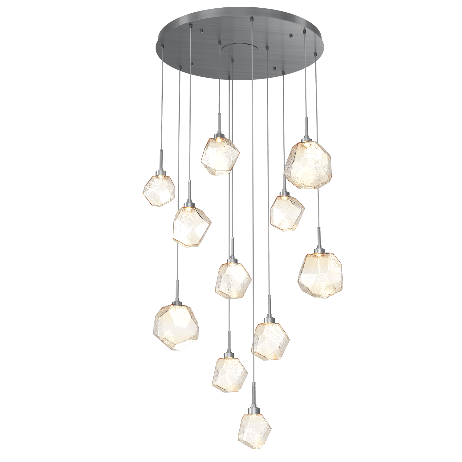 CHB0039-11-GM-A-Hammerton-Studio-Gem-11-light-round-pendant-chandelier-with-gunmetal-finish-and-amber-blown-glass-shades-and-LED-lamping