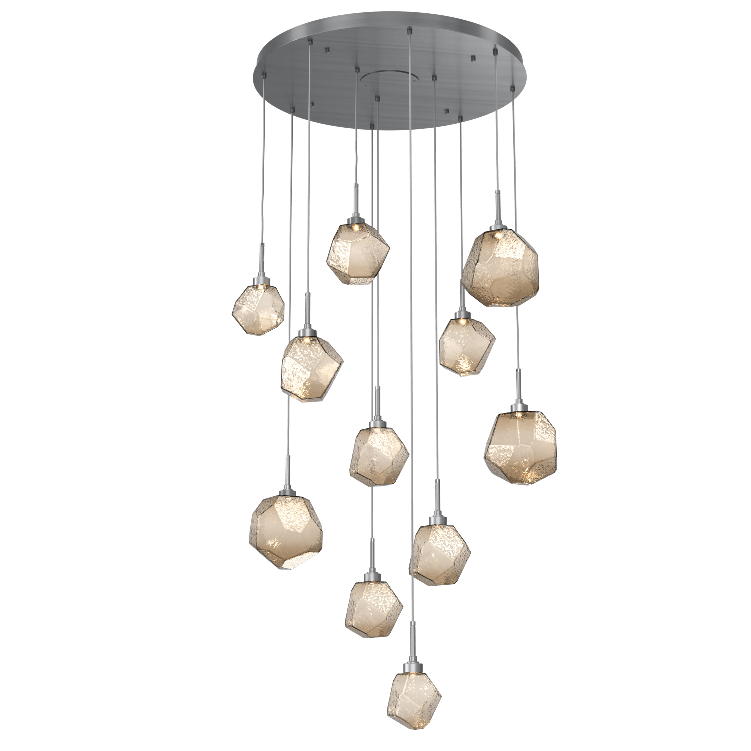 CHB0039-11-GM-B-Hammerton-Studio-Gem-11-light-round-pendant-chandelier-with-gunmetal-finish-and-bronze-blown-glass-shades-and-LED-lamping