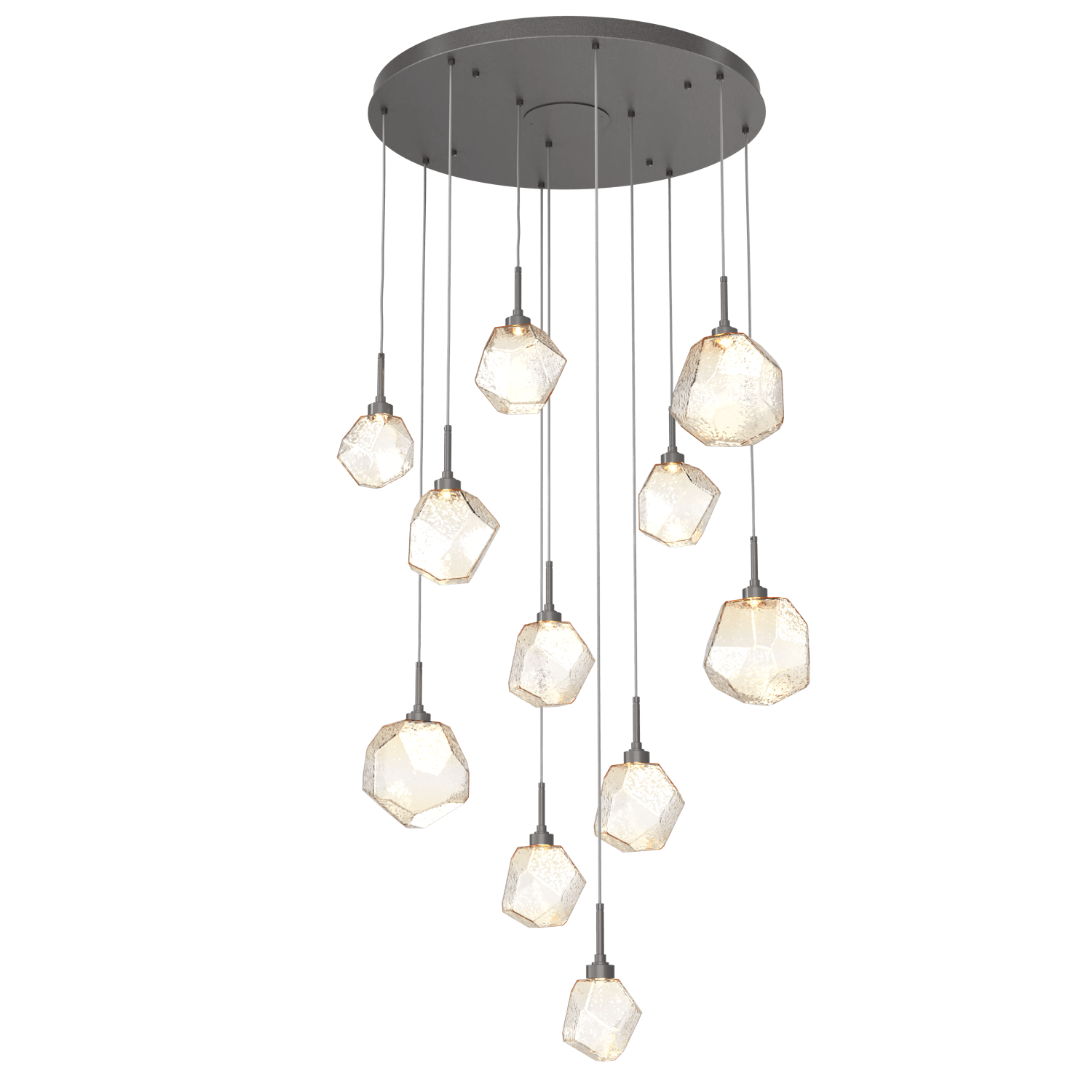 CHB0039-11-GP-A-Hammerton-Studio-Gem-11-light-round-pendant-chandelier-with-graphite-finish-and-amber-blown-glass-shades-and-LED-lamping