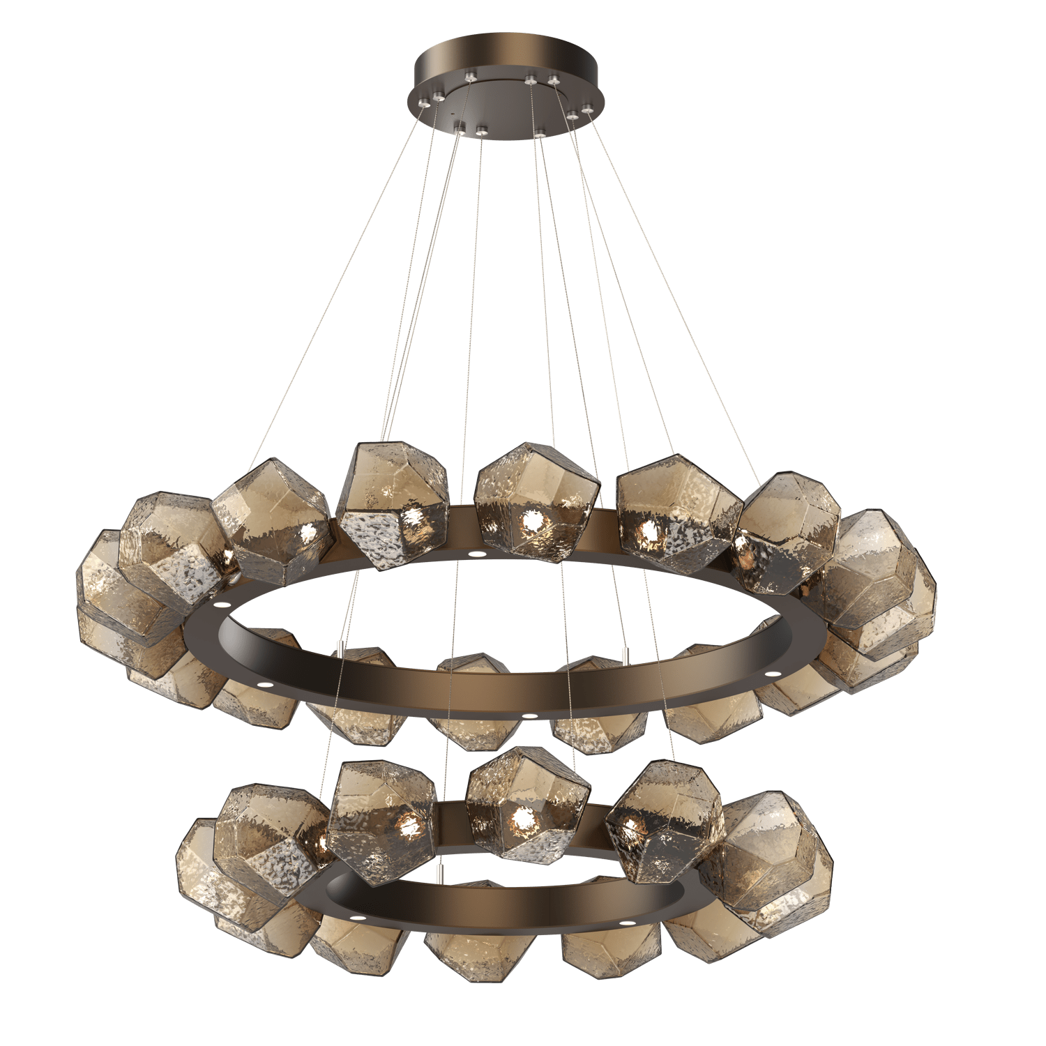 CHB0039-2T-FB-B-Hammerton-Studio-Gem-48-inch-two-tier-radial-ring-chandelier-with-flat-bronze-finish-and-bronze-blown-glass-shades-and-LED-lamping