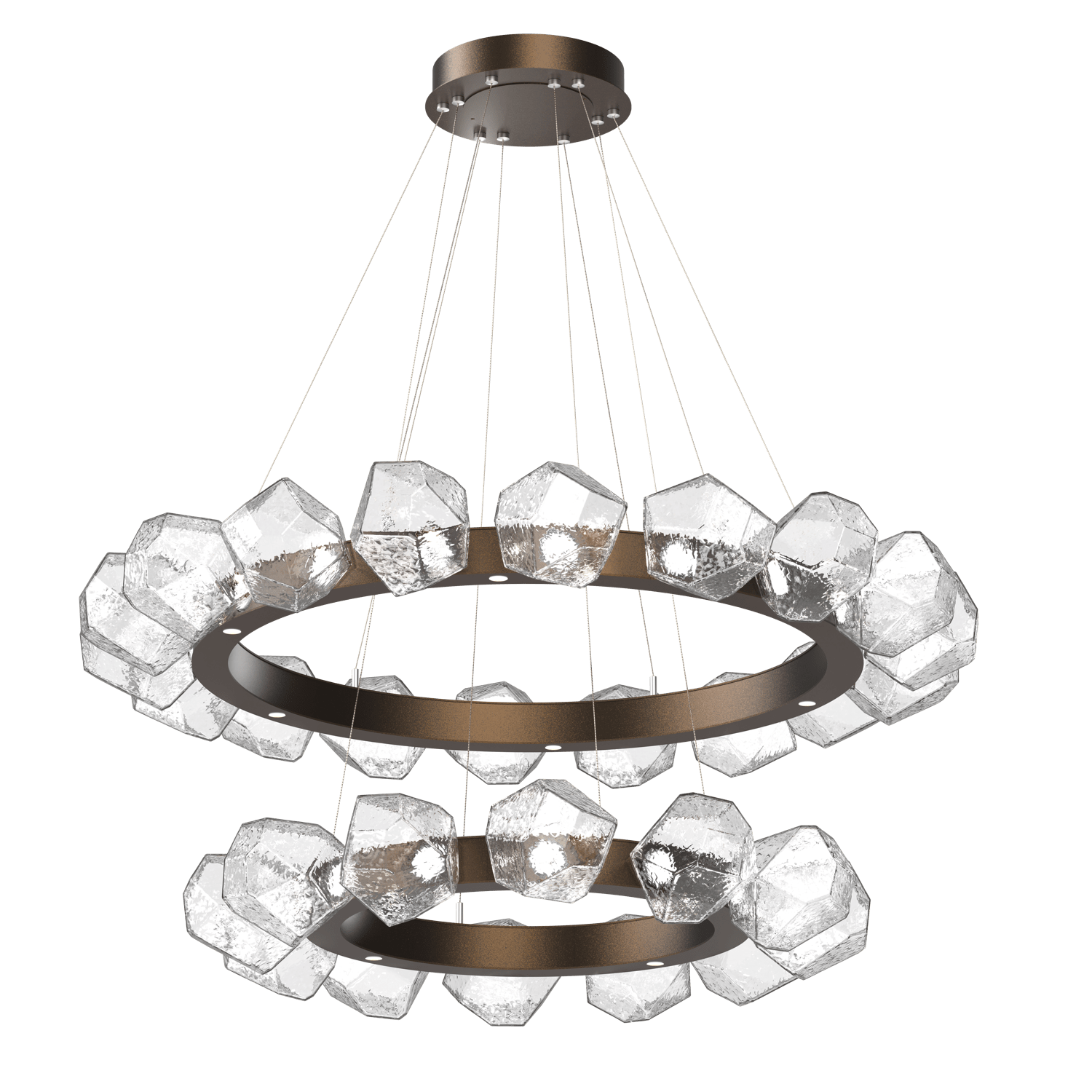 CHB0039-2T-FB-C-Hammerton-Studio-Gem-48-inch-two-tier-radial-ring-chandelier-with-flat-bronze-finish-and-clear-blown-glass-shades-and-LED-lamping