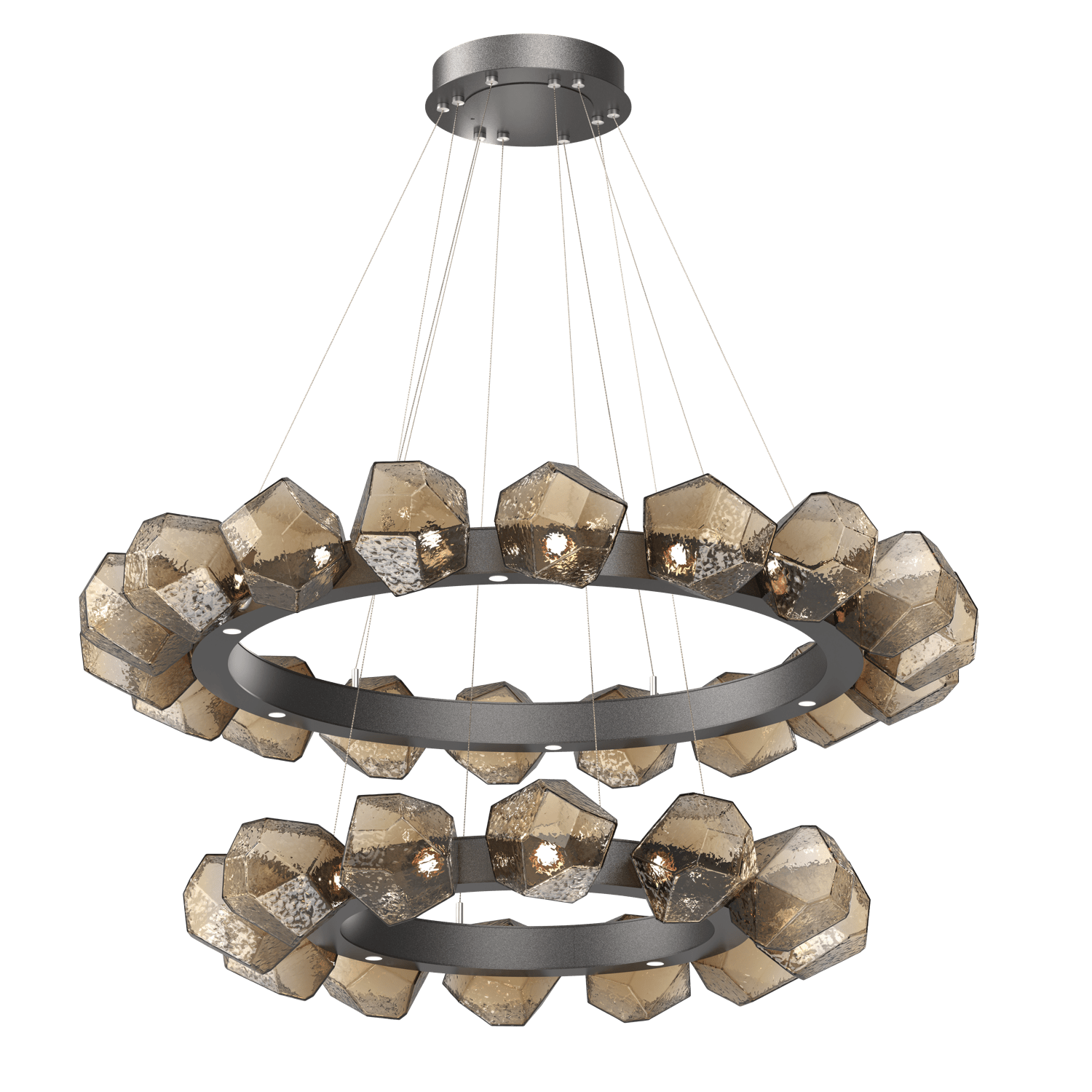 CHB0039-2T-GP-B-Hammerton-Studio-Gem-48-inch-two-tier-radial-ring-chandelier-with-graphite-finish-and-bronze-blown-glass-shades-and-LED-lamping