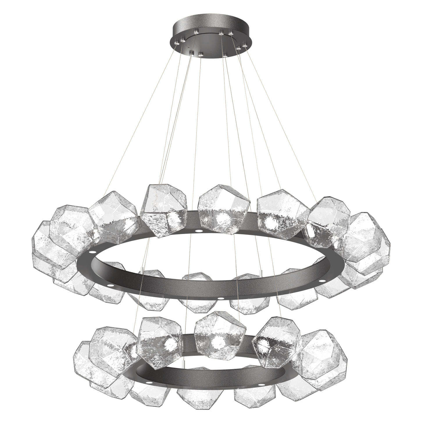 CHB0039-2T-GP-C-Hammerton-Studio-Gem-48-inch-two-tier-radial-ring-chandelier-with-graphite-finish-and-clear-blown-glass-shades-and-LED-lamping