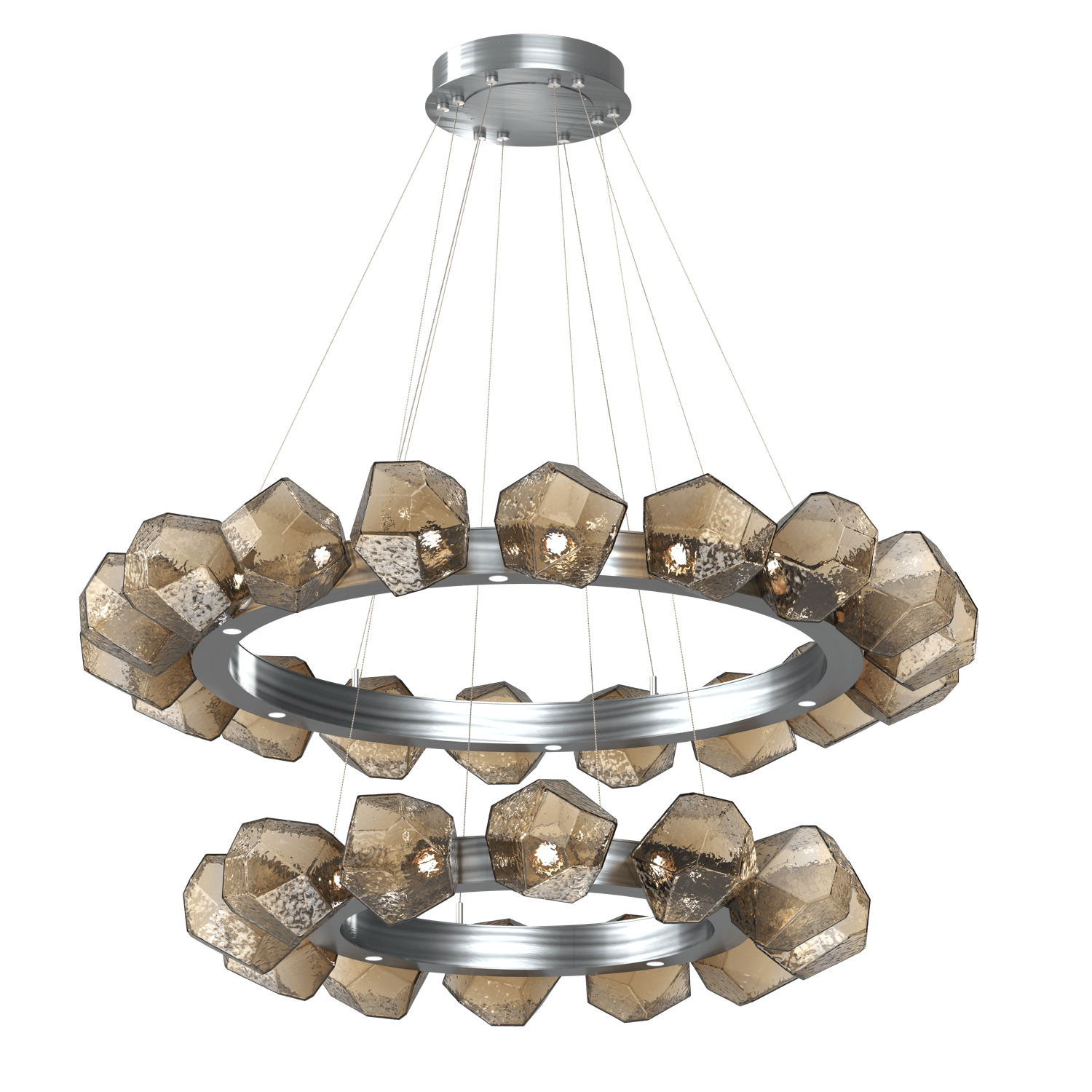 CHB0039-2T-SN-B-Hammerton-Studio-Gem-48-inch-two-tier-radial-ring-chandelier-with-satin-nickel-finish-and-bronze-blown-glass-shades-and-LED-lamping