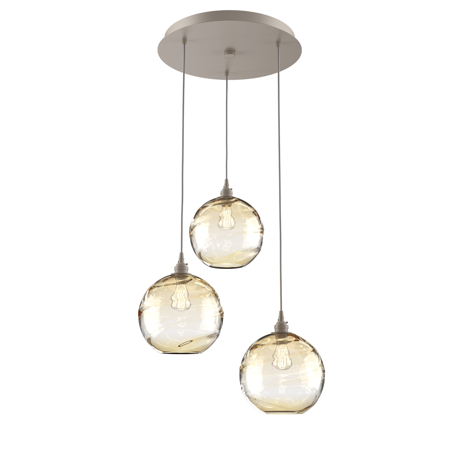CHB0047-03-BS-OA-Hammerton-Studio-Optic-Blown-Glass-Terra-3-light-round-pendant-chandelier-with-metallic-beige-silver-finish-and-optic-amber-blown-glass-shades-and-incandescent-lamping