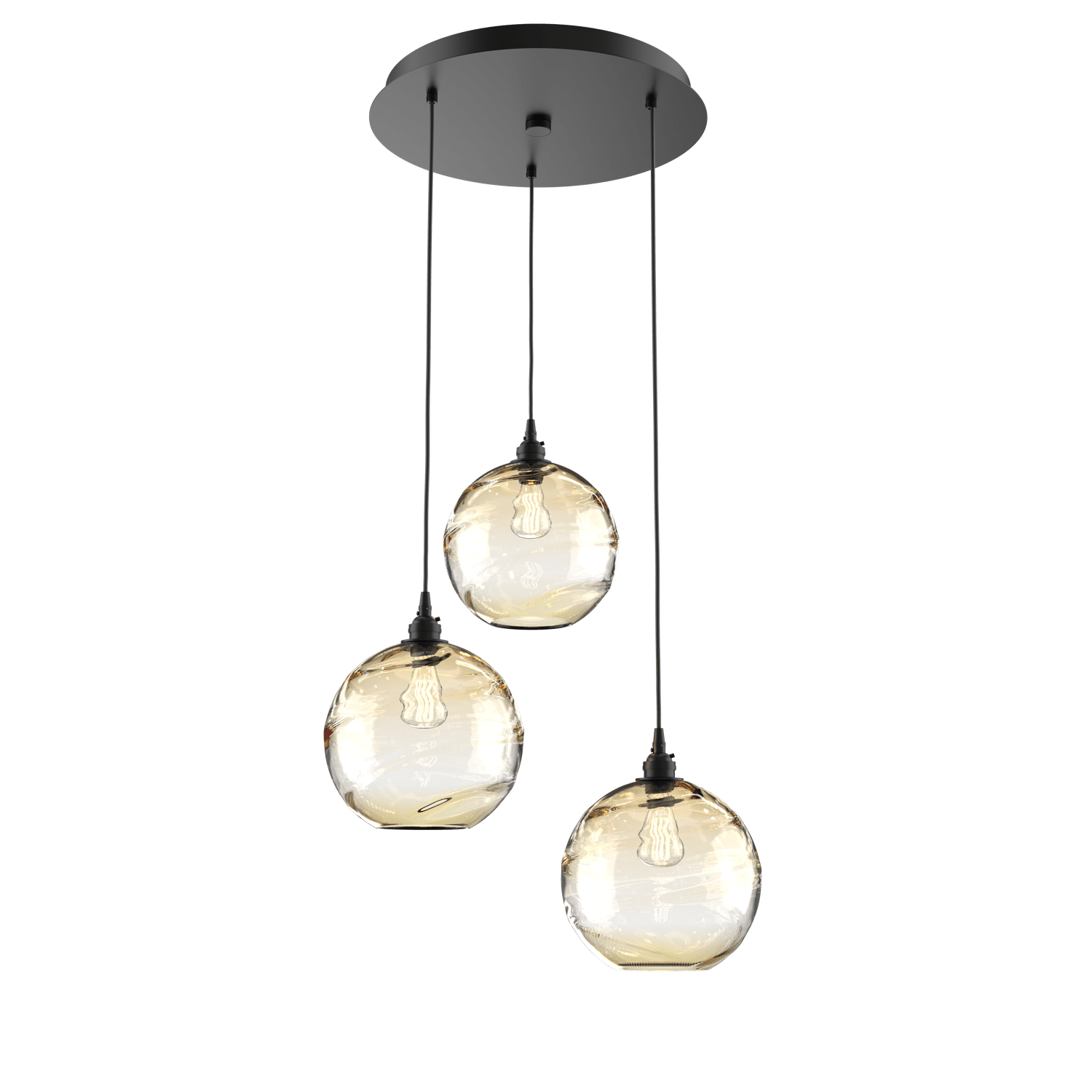 CHB0047-03-MB-OA-Hammerton-Studio-Optic-Blown-Glass-Terra-3-light-round-pendant-chandelier-with-matte-black-finish-and-optic-amber-blown-glass-shades-and-incandescent-lamping