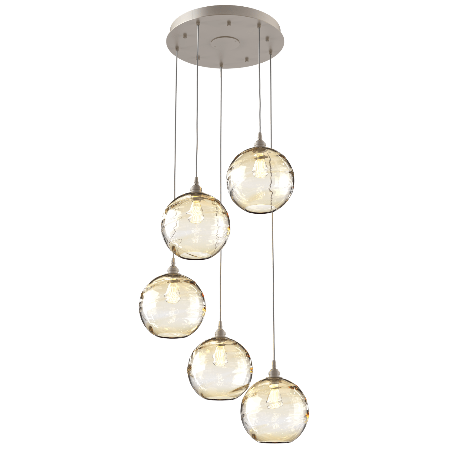 CHB0047-05-BS-OA-Hammerton-Studio-Optic-Blown-Glass-Terra-5-light-round-pendant-chandelier-with-metallic-beige-silver-finish-and-optic-amber-blown-glass-shades-and-incandescent-lamping