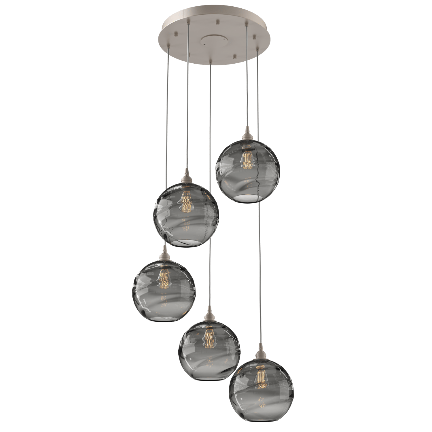 CHB0047-05-BS-OS-Hammerton-Studio-Optic-Blown-Glass-Terra-5-light-round-pendant-chandelier-with-metallic-beige-silver-finish-and-optic-smoke-blown-glass-shades-and-incandescent-lamping