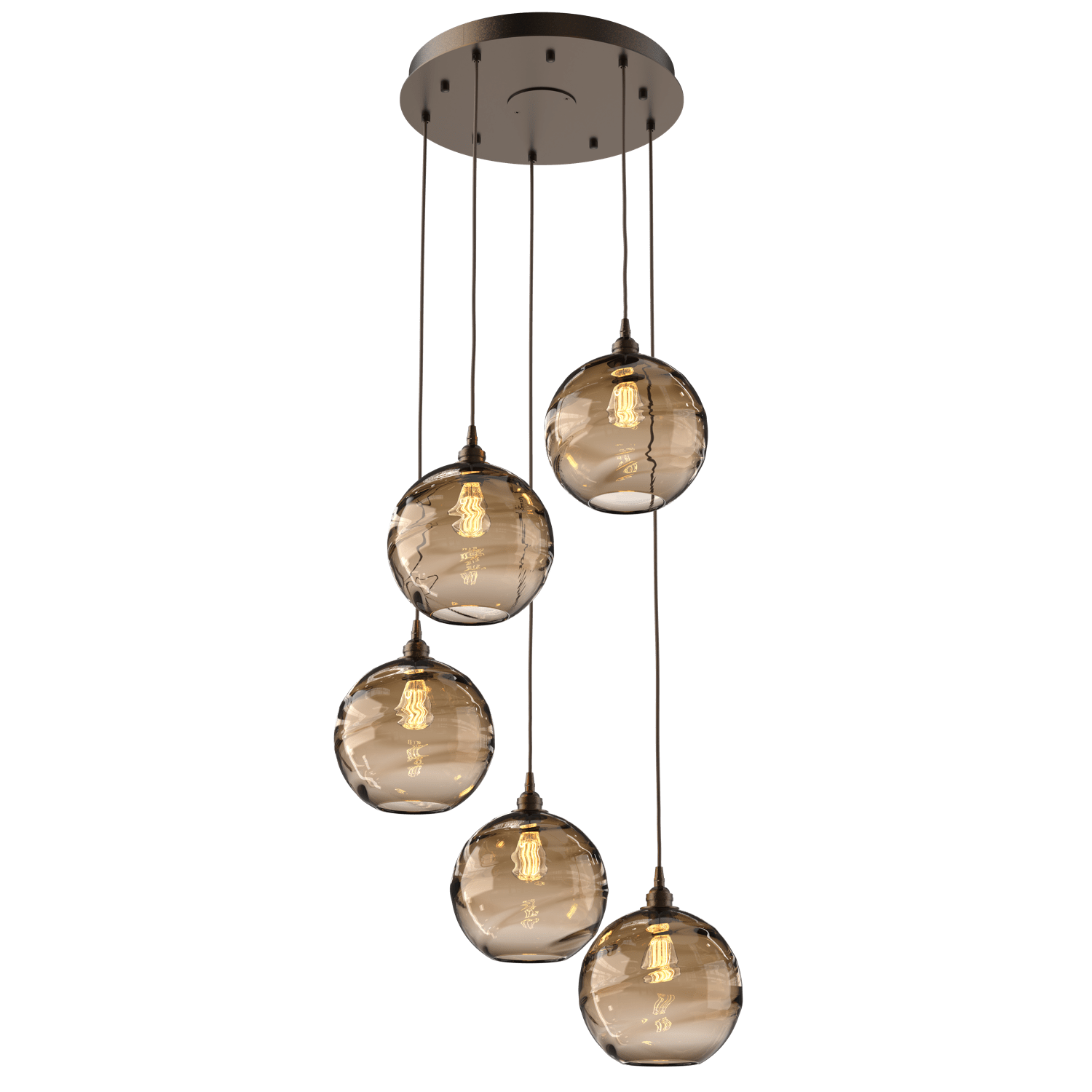 CHB0047-05-FB-OB-Hammerton-Studio-Optic-Blown-Glass-Terra-5-light-round-pendant-chandelier-with-flat-bronze-finish-and-optic-bronze-blown-glass-shades-and-incandescent-lamping