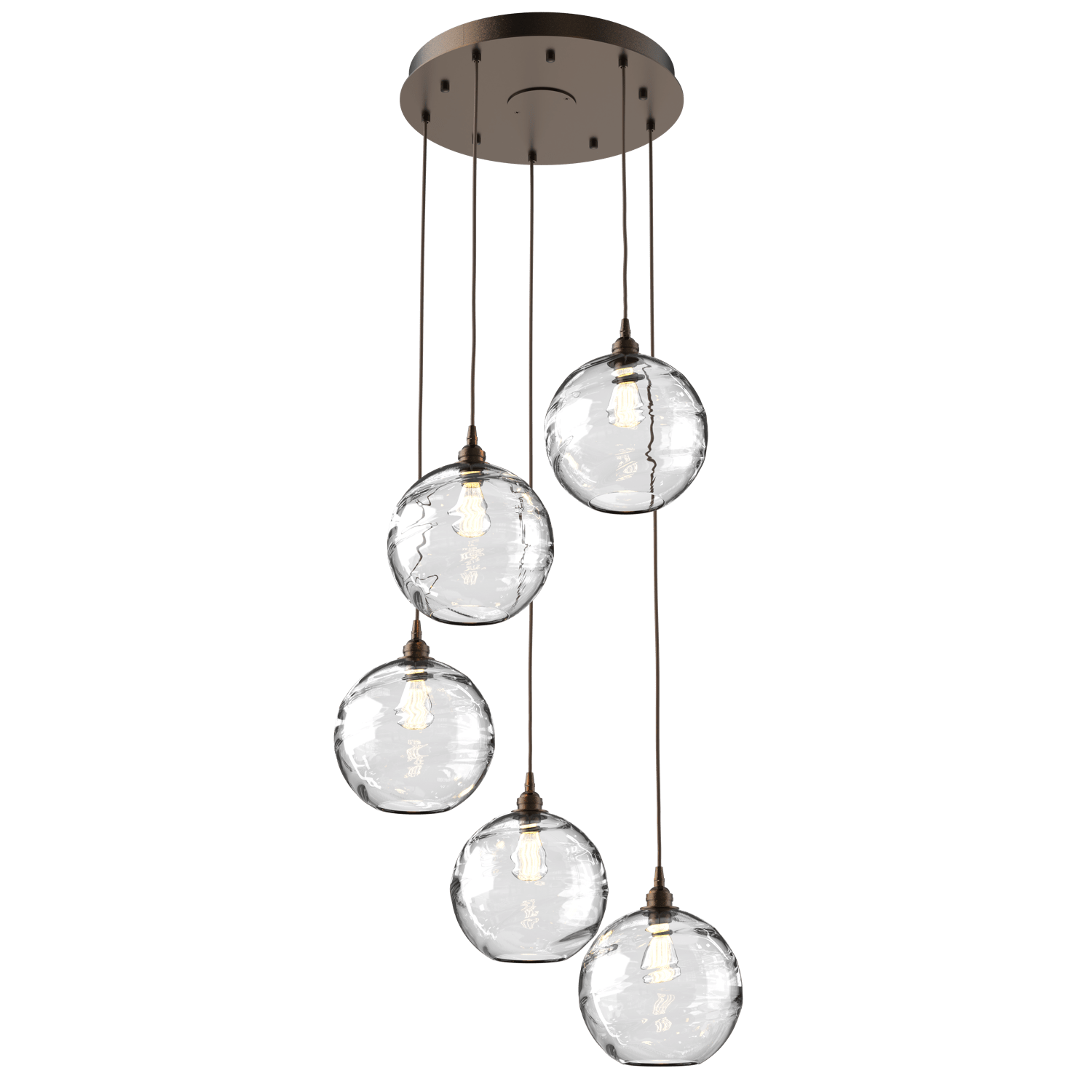 CHB0047-05-FB-OC-Hammerton-Studio-Optic-Blown-Glass-Terra-5-light-round-pendant-chandelier-with-flat-bronze-finish-and-optic-clear-blown-glass-shades-and-incandescent-lamping