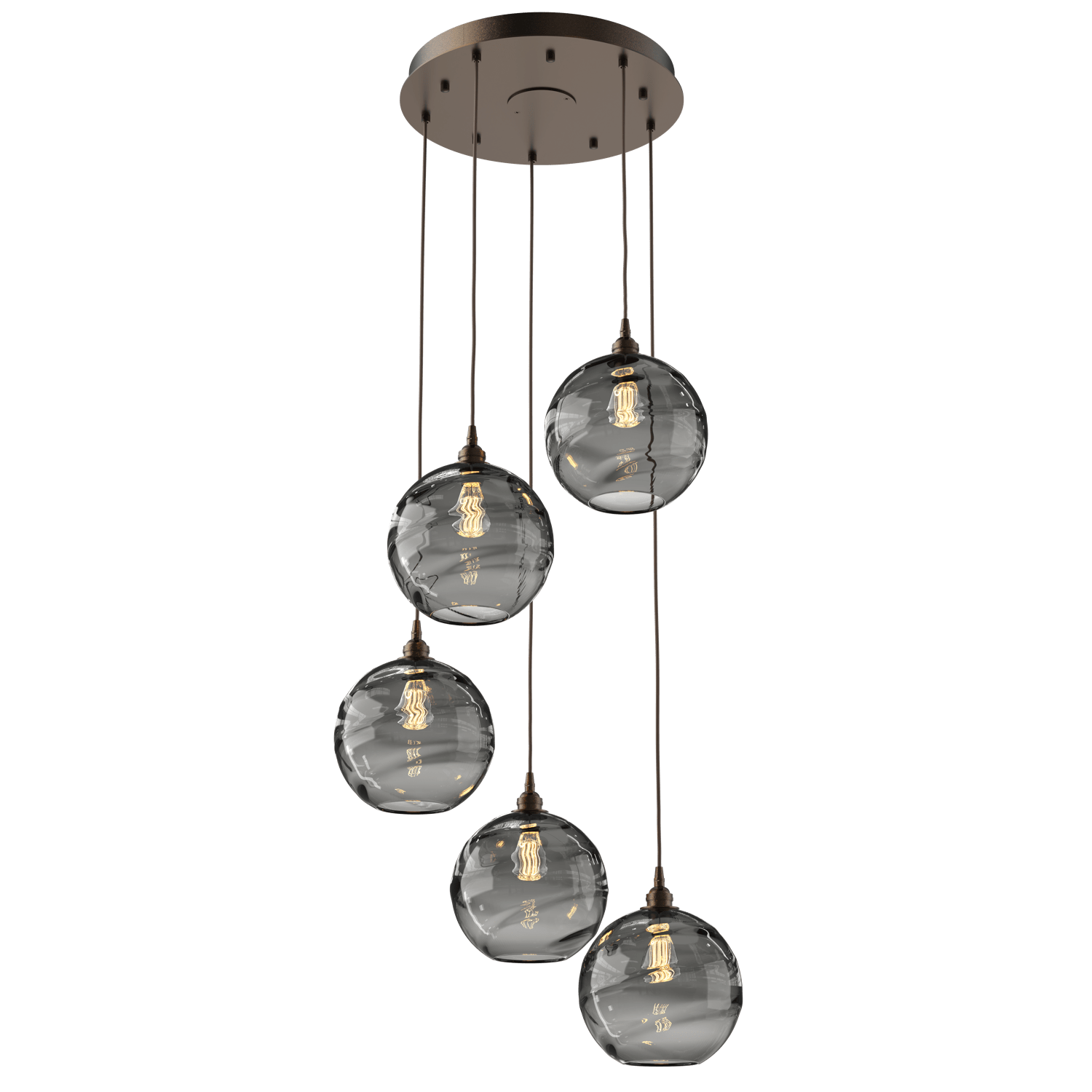 CHB0047-05-FB-OS-Hammerton-Studio-Optic-Blown-Glass-Terra-5-light-round-pendant-chandelier-with-flat-bronze-finish-and-optic-smoke-blown-glass-shades-and-incandescent-lamping
