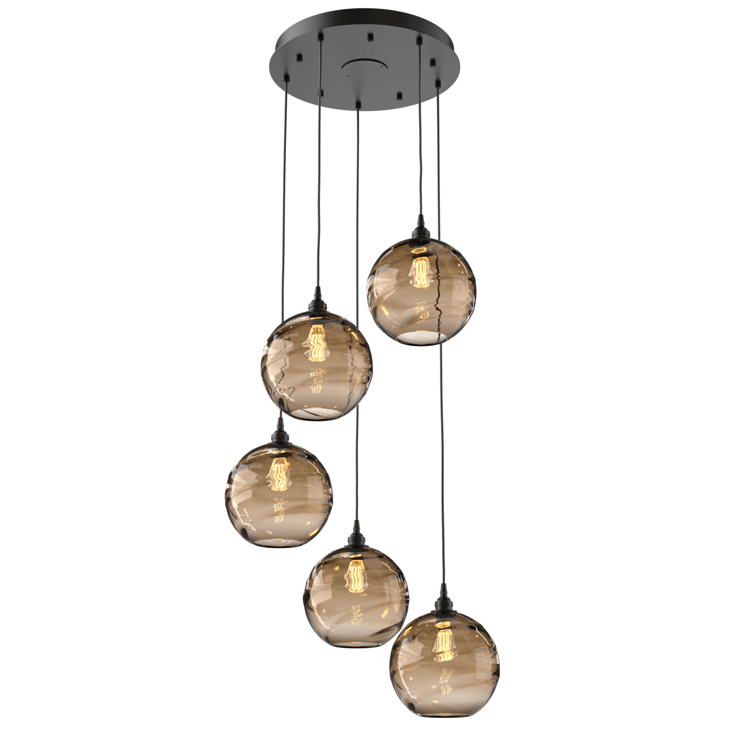 CHB0047-05-MB-OB-Hammerton-Studio-Optic-Blown-Glass-Terra-5-light-round-pendant-chandelier-with-matte-black-finish-and-optic-bronze-blown-glass-shades-and-incandescent-lamping
