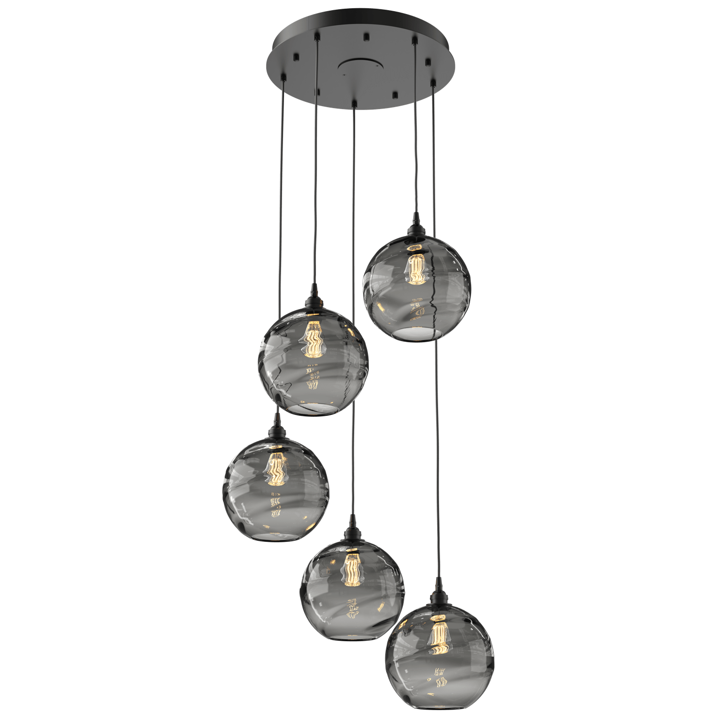 CHB0047-05-MB-OS-Hammerton-Studio-Optic-Blown-Glass-Terra-5-light-round-pendant-chandelier-with-matte-black-finish-and-optic-smoke-blown-glass-shades-and-incandescent-lamping