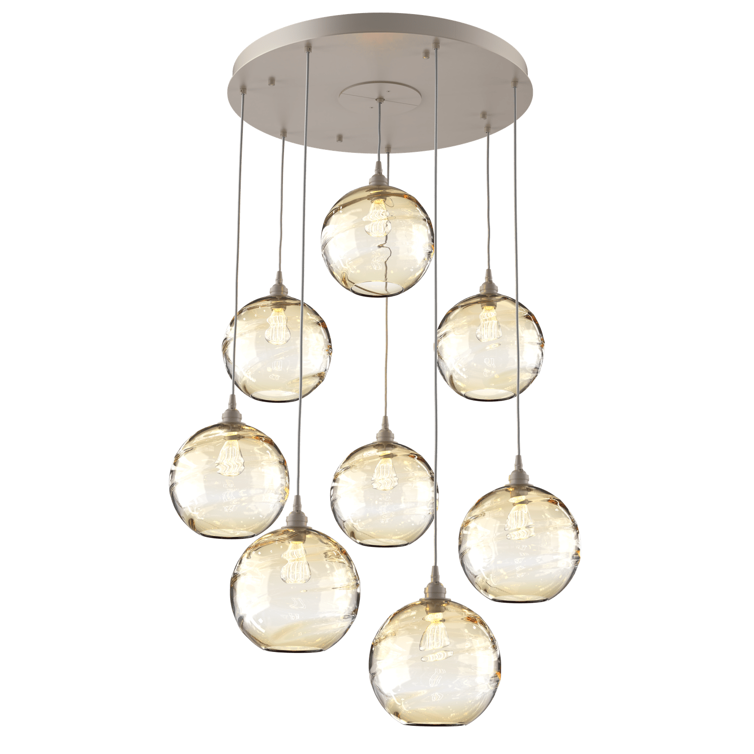 CHB0047-08-BS-OA-Hammerton-Studio-Optic-Blown-Glass-Terra-8-light-round-pendant-chandelier-with-metallic-beige-silver-finish-and-optic-amber-blown-glass-shades-and-incandescent-lamping