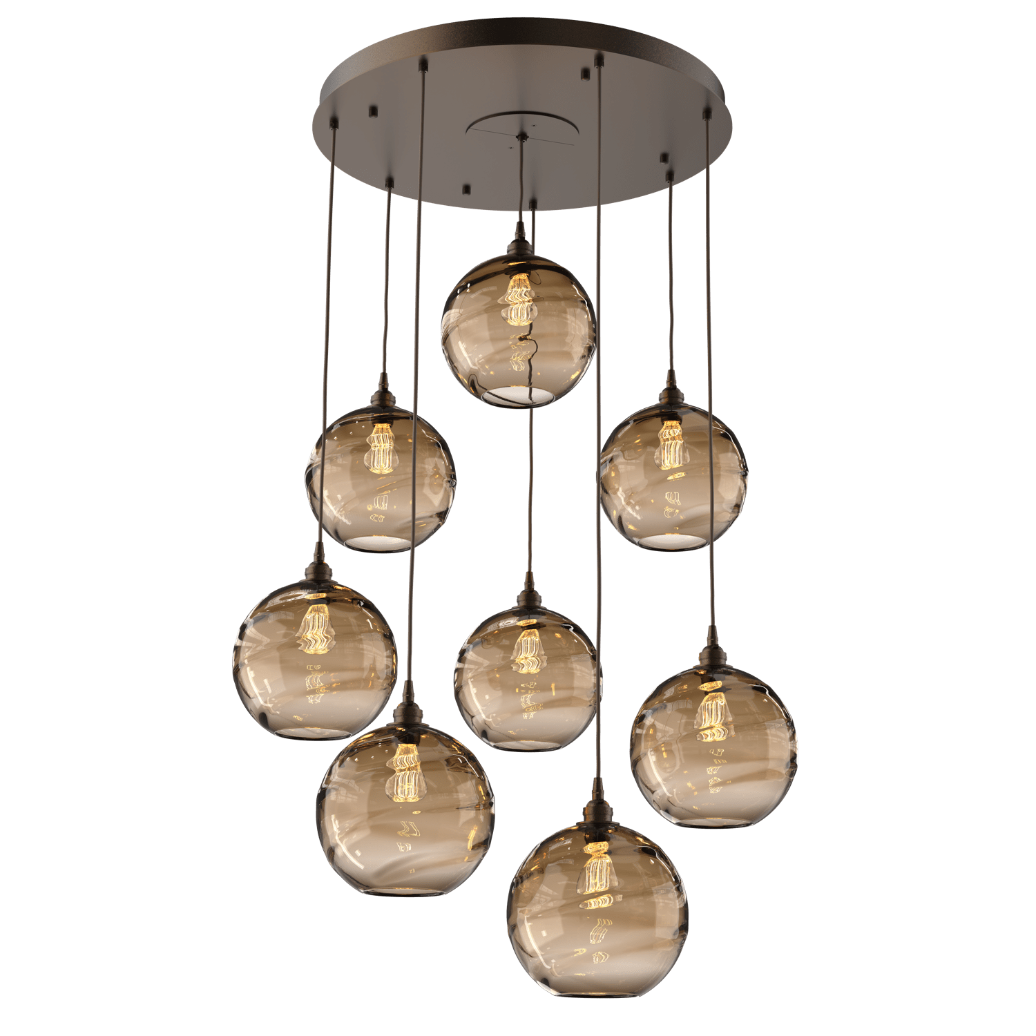 CHB0047-08-FB-OB-Hammerton-Studio-Optic-Blown-Glass-Terra-8-light-round-pendant-chandelier-with-flat-bronze-finish-and-optic-bronze-blown-glass-shades-and-incandescent-lamping