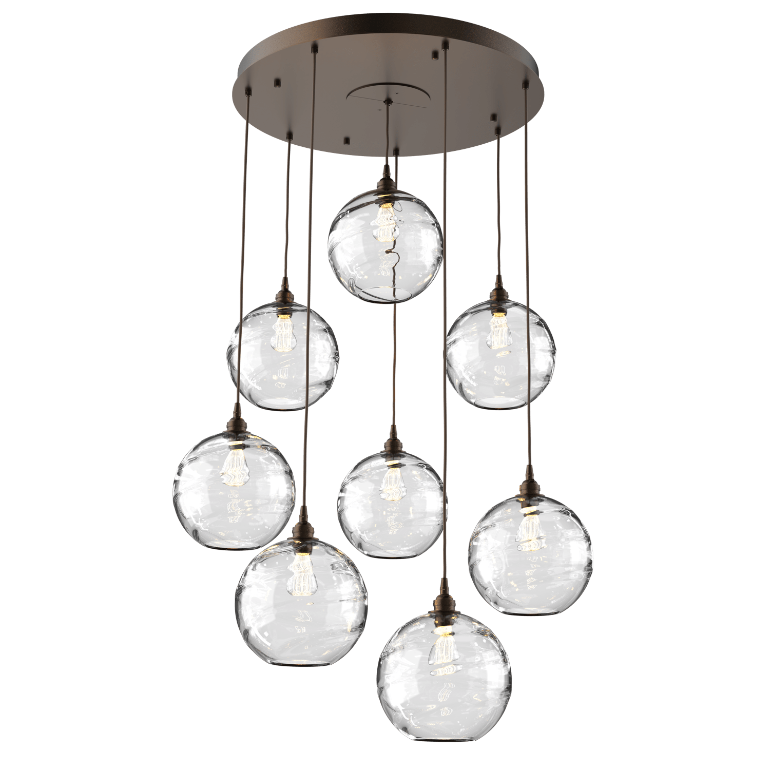 CHB0047-08-FB-OC-Hammerton-Studio-Optic-Blown-Glass-Terra-8-light-round-pendant-chandelier-with-flat-bronze-finish-and-optic-clear-blown-glass-shades-and-incandescent-lamping