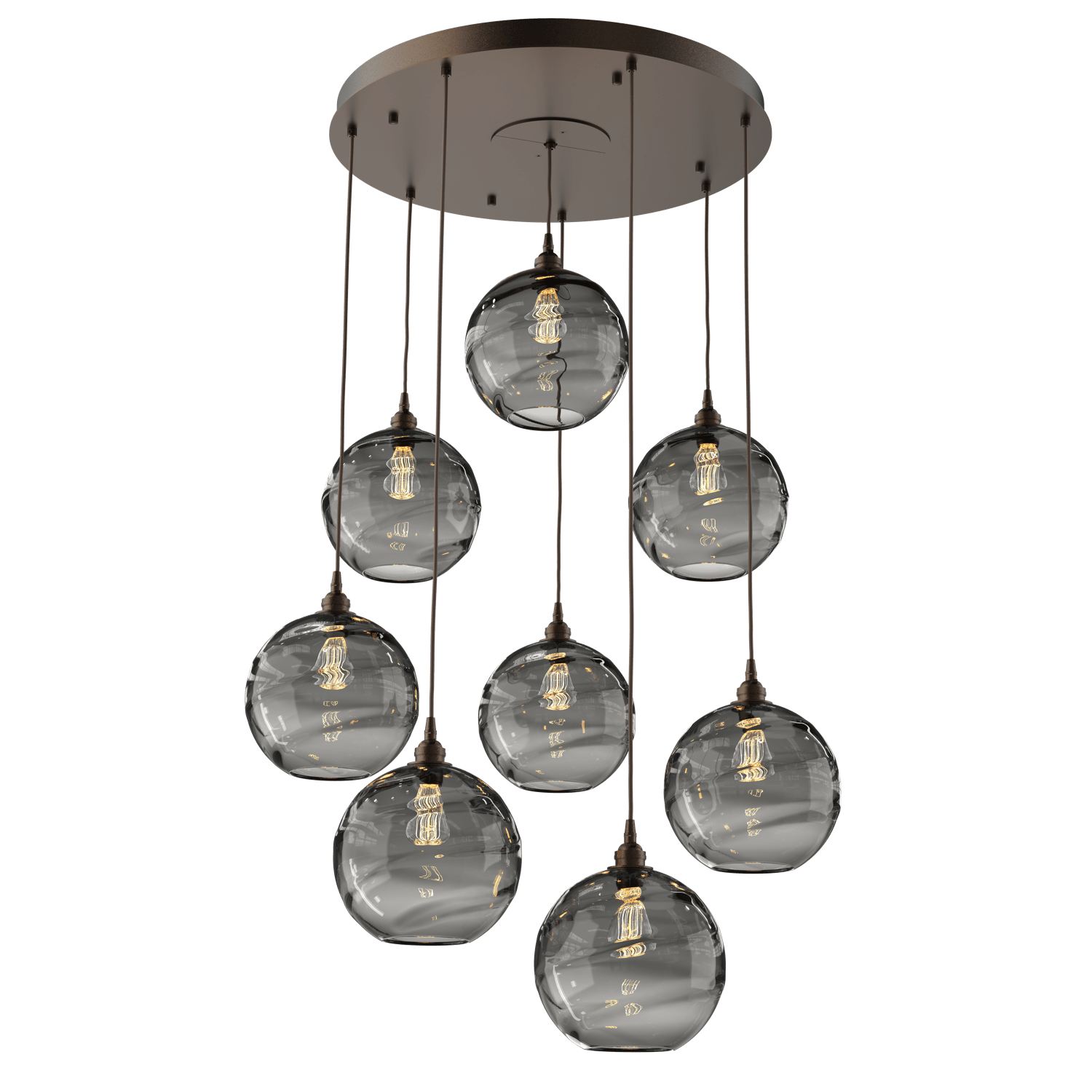 CHB0047-08-FB-OS-Hammerton-Studio-Optic-Blown-Glass-Terra-8-light-round-pendant-chandelier-with-flat-bronze-finish-and-optic-smoke-blown-glass-shades-and-incandescent-lamping