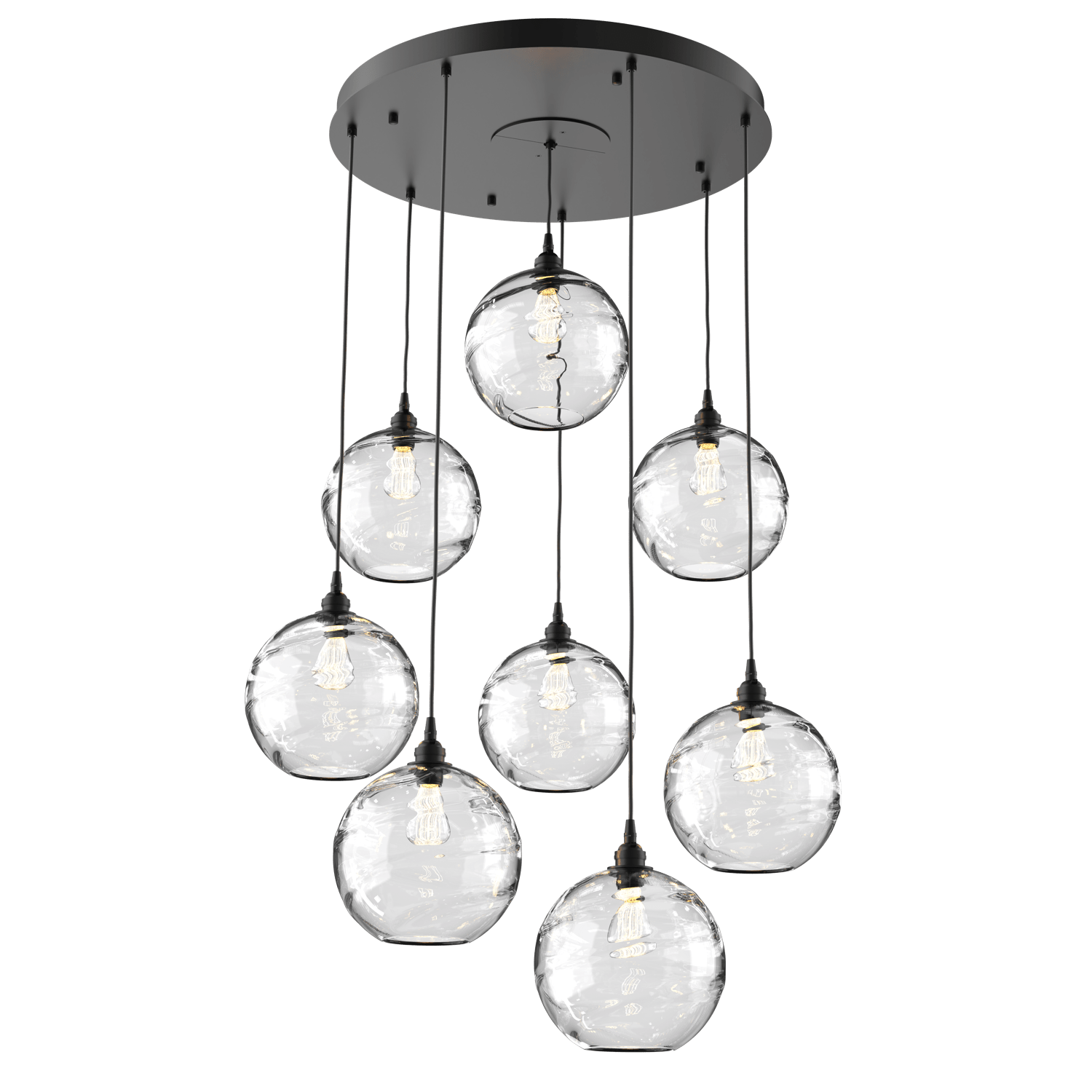 CHB0047-08-MB-OC-Hammerton-Studio-Optic-Blown-Glass-Terra-8-light-round-pendant-chandelier-with-matte-black-finish-and-optic-clear-blown-glass-shades-and-incandescent-lamping