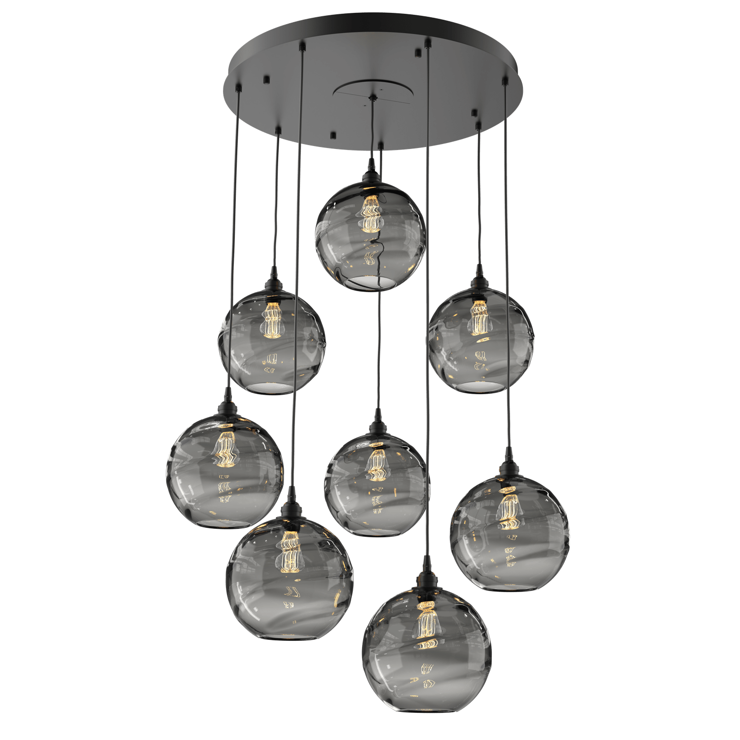CHB0047-08-MB-OS-Hammerton-Studio-Optic-Blown-Glass-Terra-8-light-round-pendant-chandelier-with-matte-black-finish-and-optic-smoke-blown-glass-shades-and-incandescent-lamping