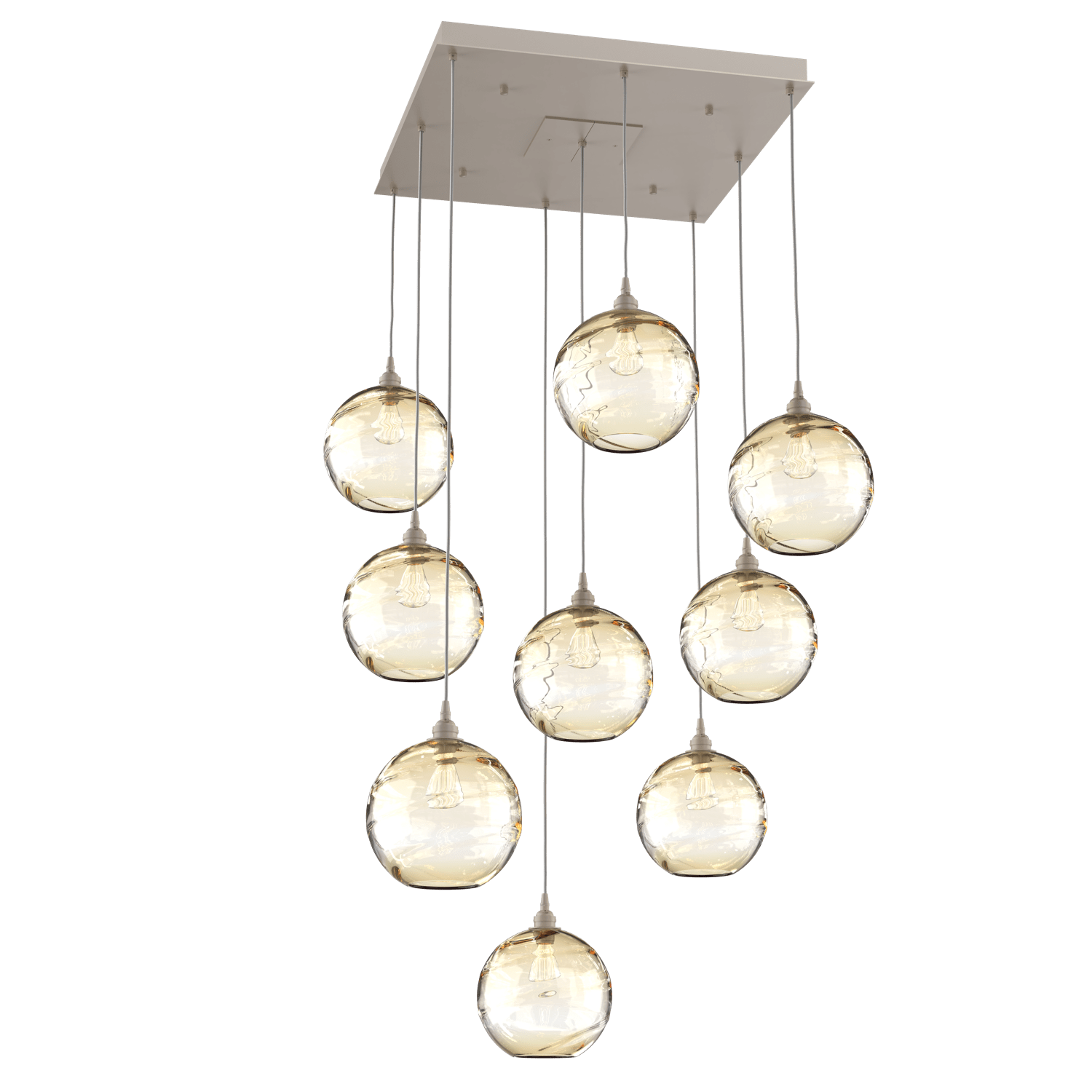 CHB0047-09-BS-OA-Hammerton-Studio-Optic-Blown-Glass-Terra-9-light-square-pendant-chandelier-with-metallic-beige-silver-finish-and-optic-amber-blown-glass-shades-and-incandescent-lamping