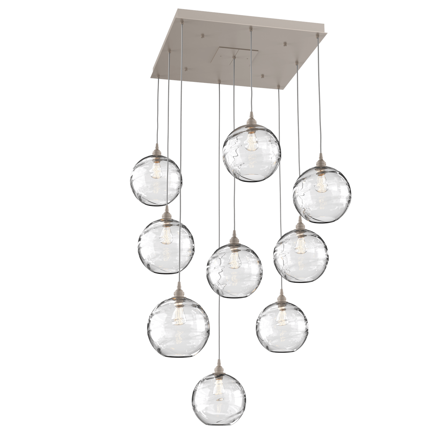 CHB0047-09-BS-OC-Hammerton-Studio-Optic-Blown-Glass-Terra-9-light-square-pendant-chandelier-with-metallic-beige-silver-finish-and-optic-clear-blown-glass-shades-and-incandescent-lamping