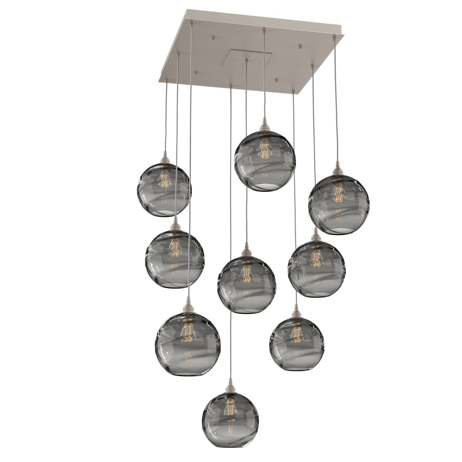 CHB0047-09-BS-OS-Hammerton-Studio-Optic-Blown-Glass-Terra-9-light-square-pendant-chandelier-with-metallic-beige-silver-finish-and-optic-smoke-blown-glass-shades-and-incandescent-lamping