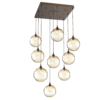 CHB0047-09-FB-OA-Hammerton-Studio-Optic-Blown-Glass-Terra-9-light-square-pendant-chandelier-with-flat-bronze-finish-and-optic-amber-blown-glass-shades-and-incandescent-lamping