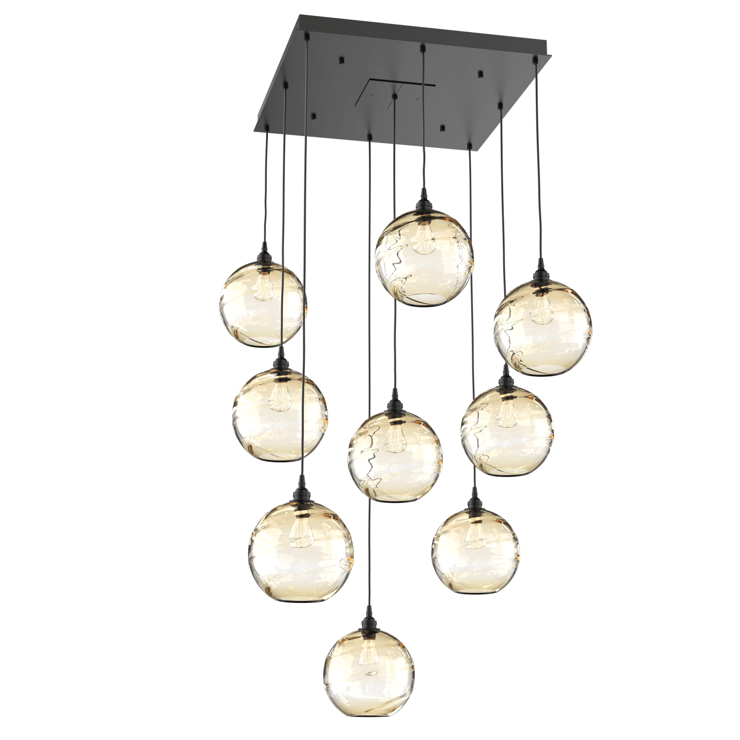 CHB0047-09-MB-OA-Hammerton-Studio-Optic-Blown-Glass-Terra-9-light-square-pendant-chandelier-with-matte-black-finish-and-optic-amber-blown-glass-shades-and-incandescent-lamping