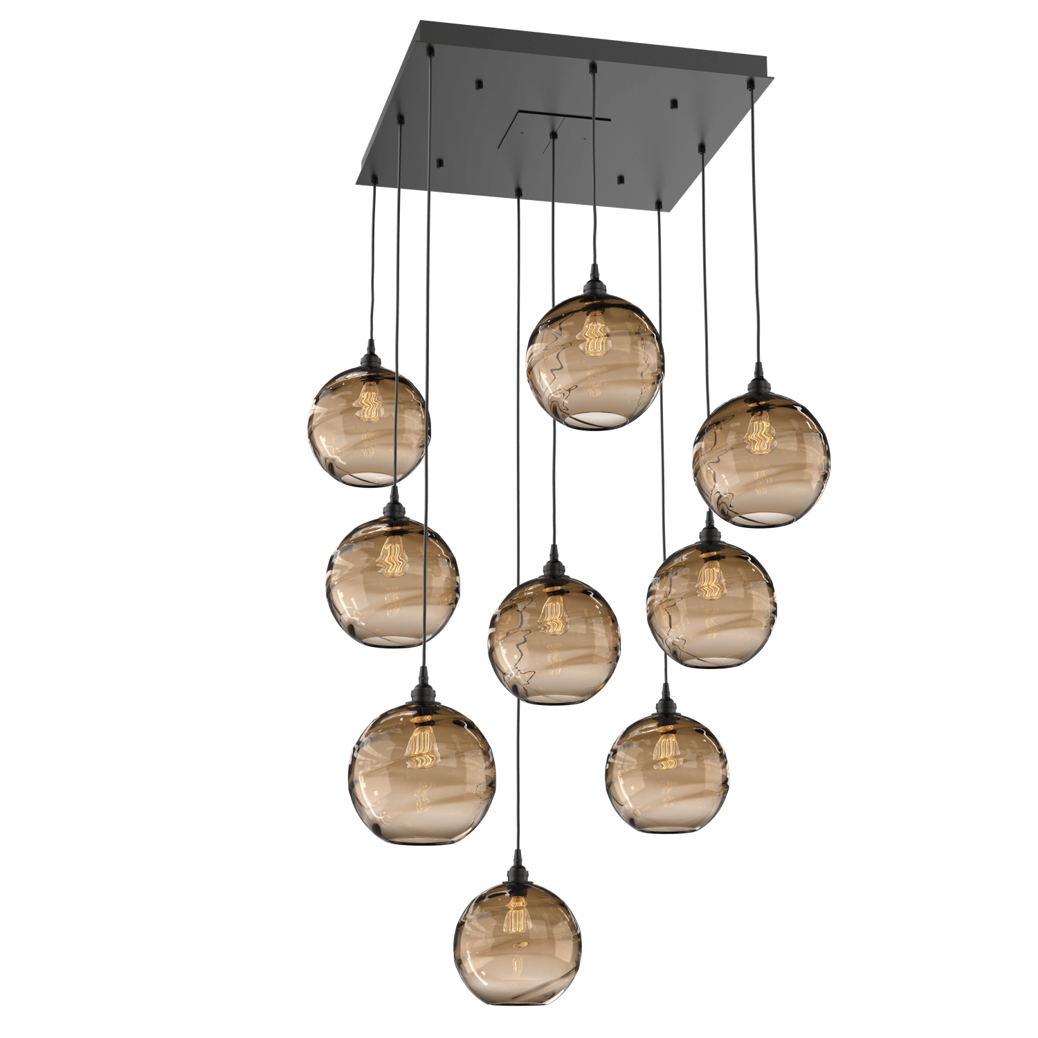 CHB0047-09-MB-OB-Hammerton-Studio-Optic-Blown-Glass-Terra-9-light-square-pendant-chandelier-with-matte-black-finish-and-optic-bronze-blown-glass-shades-and-incandescent-lamping
