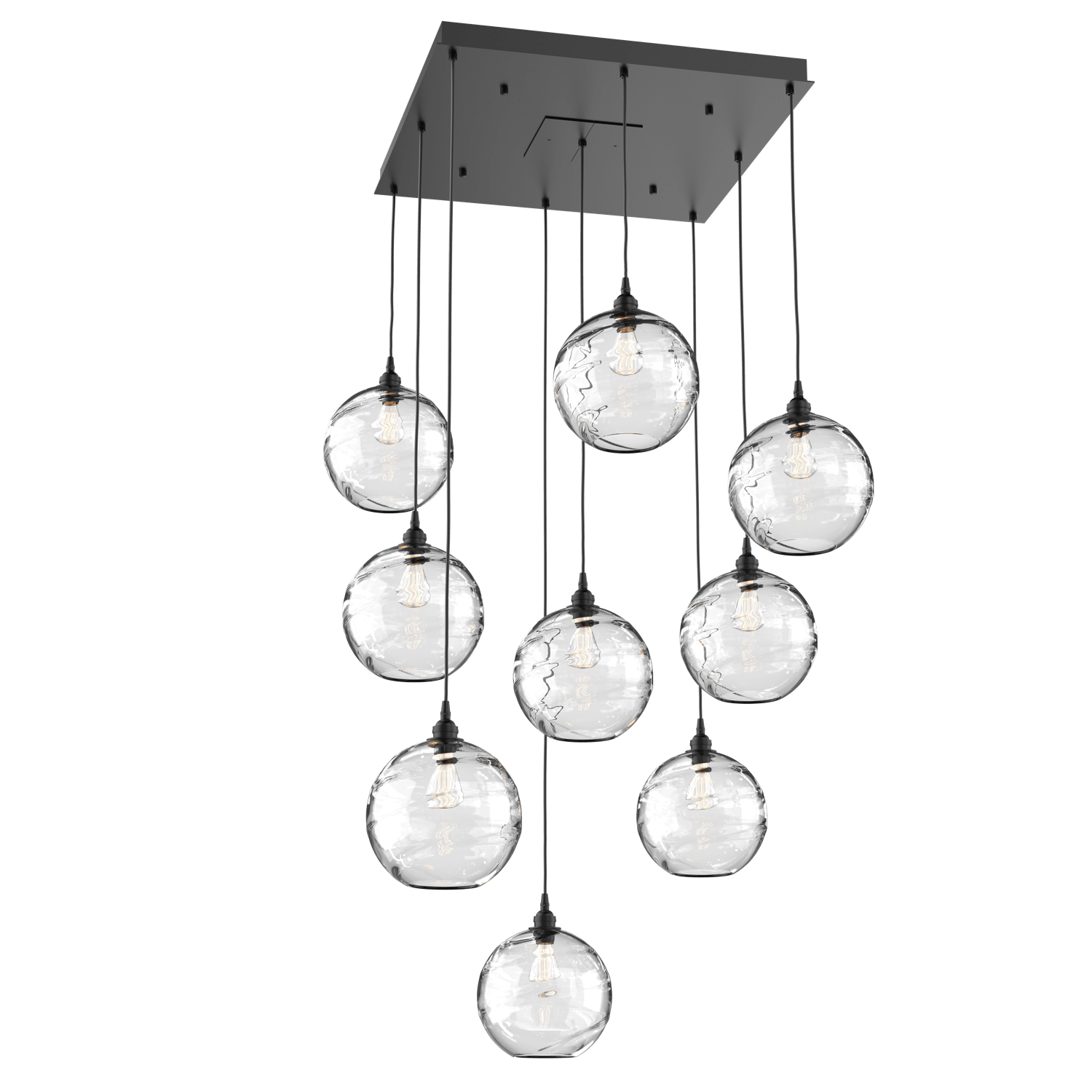 CHB0047-09-MB-OC-Hammerton-Studio-Optic-Blown-Glass-Terra-9-light-square-pendant-chandelier-with-matte-black-finish-and-optic-clear-blown-glass-shades-and-incandescent-lamping