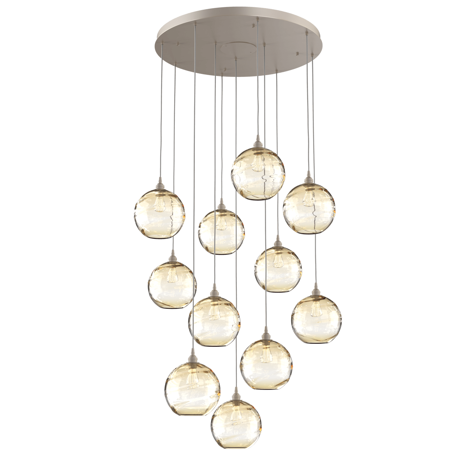 CHB0047-11-BS-OA-Hammerton-Studio-Optic-Blown-Glass-Terra-11-light-round-pendant-chandelier-with-metallic-beige-silver-finish-and-optic-amber-blown-glass-shades-and-incandescent-lamping