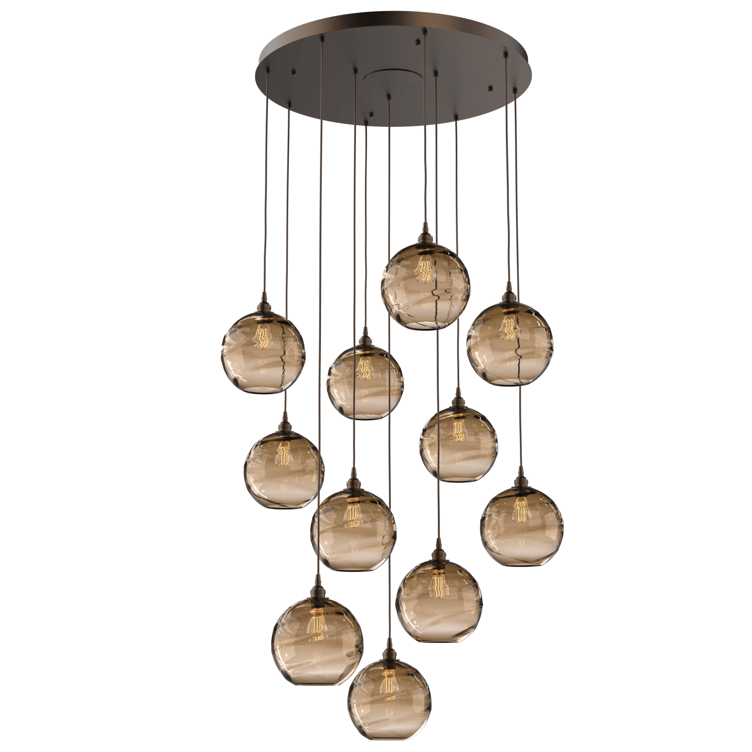 CHB0047-11-FB-OB-Hammerton-Studio-Optic-Blown-Glass-Terra-11-light-round-pendant-chandelier-with-flat-bronze-finish-and-optic-bronze-blown-glass-shades-and-incandescent-lamping