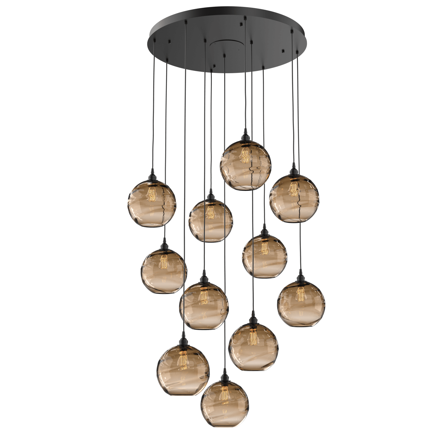CHB0047-11-MB-OB-Hammerton-Studio-Optic-Blown-Glass-Terra-11-light-round-pendant-chandelier-with-matte-black-finish-and-optic-bronze-blown-glass-shades-and-incandescent-lamping