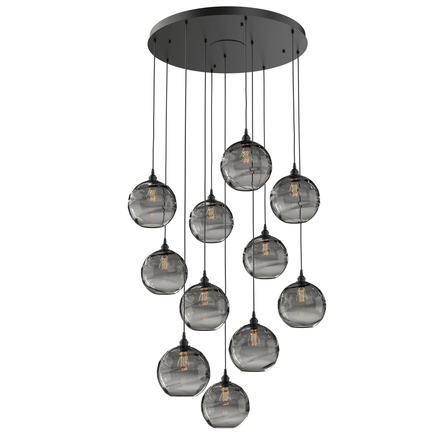 CHB0047-11-MB-OS-Hammerton-Studio-Optic-Blown-Glass-Terra-11-light-round-pendant-chandelier-with-matte-black-finish-and-optic-smoke-blown-glass-shades-and-incandescent-lamping