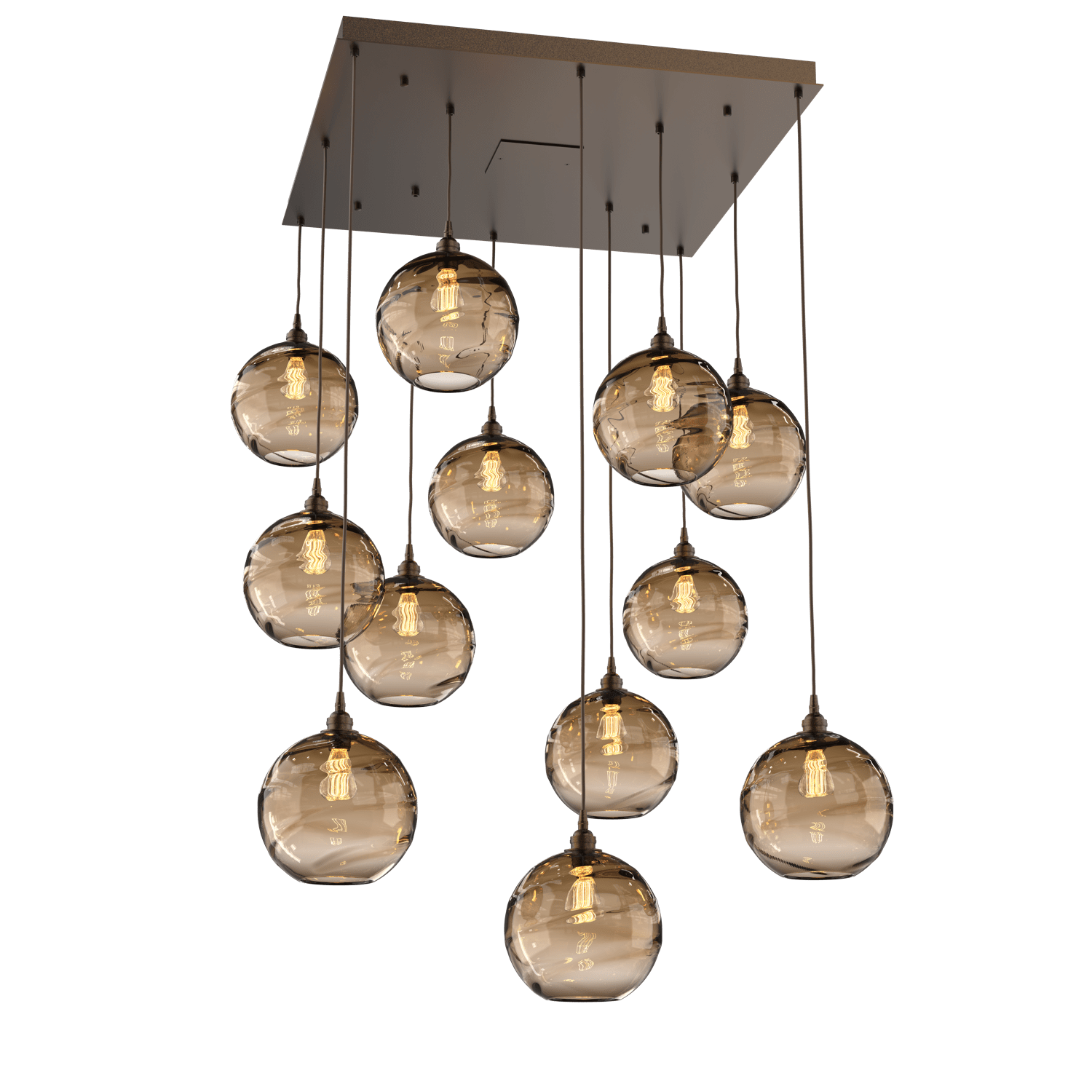 CHB0047-12-FB-OB-Hammerton-Studio-Optic-Blown-Glass-Terra-12-light-square-pendant-chandelier-with-flat-bronze-finish-and-optic-bronze-blown-glass-shades-and-incandescent-lamping