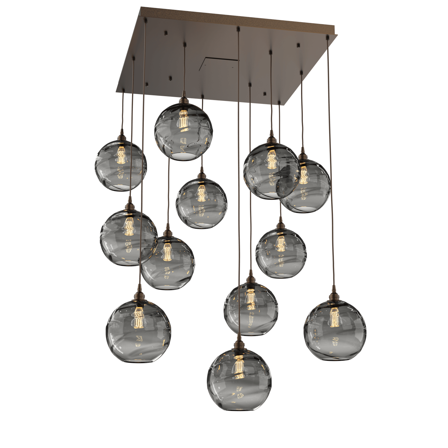 CHB0047-12-FB-OS-Hammerton-Studio-Optic-Blown-Glass-Terra-12-light-square-pendant-chandelier-with-flat-bronze-finish-and-optic-smoke-blown-glass-shades-and-incandescent-lamping