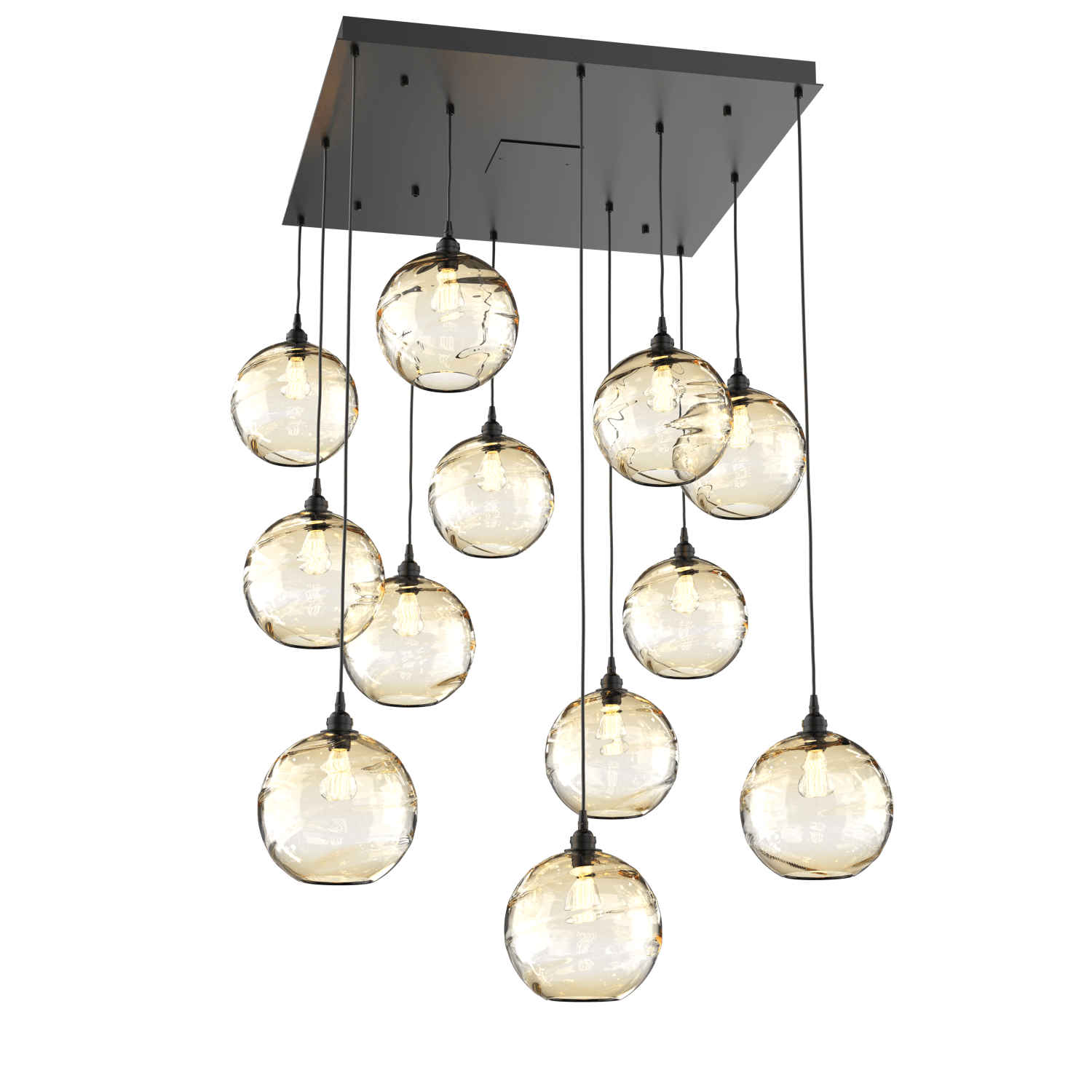 CHB0047-12-MB-OA-Hammerton-Studio-Optic-Blown-Glass-Terra-12-light-square-pendant-chandelier-with-matte-black-finish-and-optic-amber-blown-glass-shades-and-incandescent-lamping