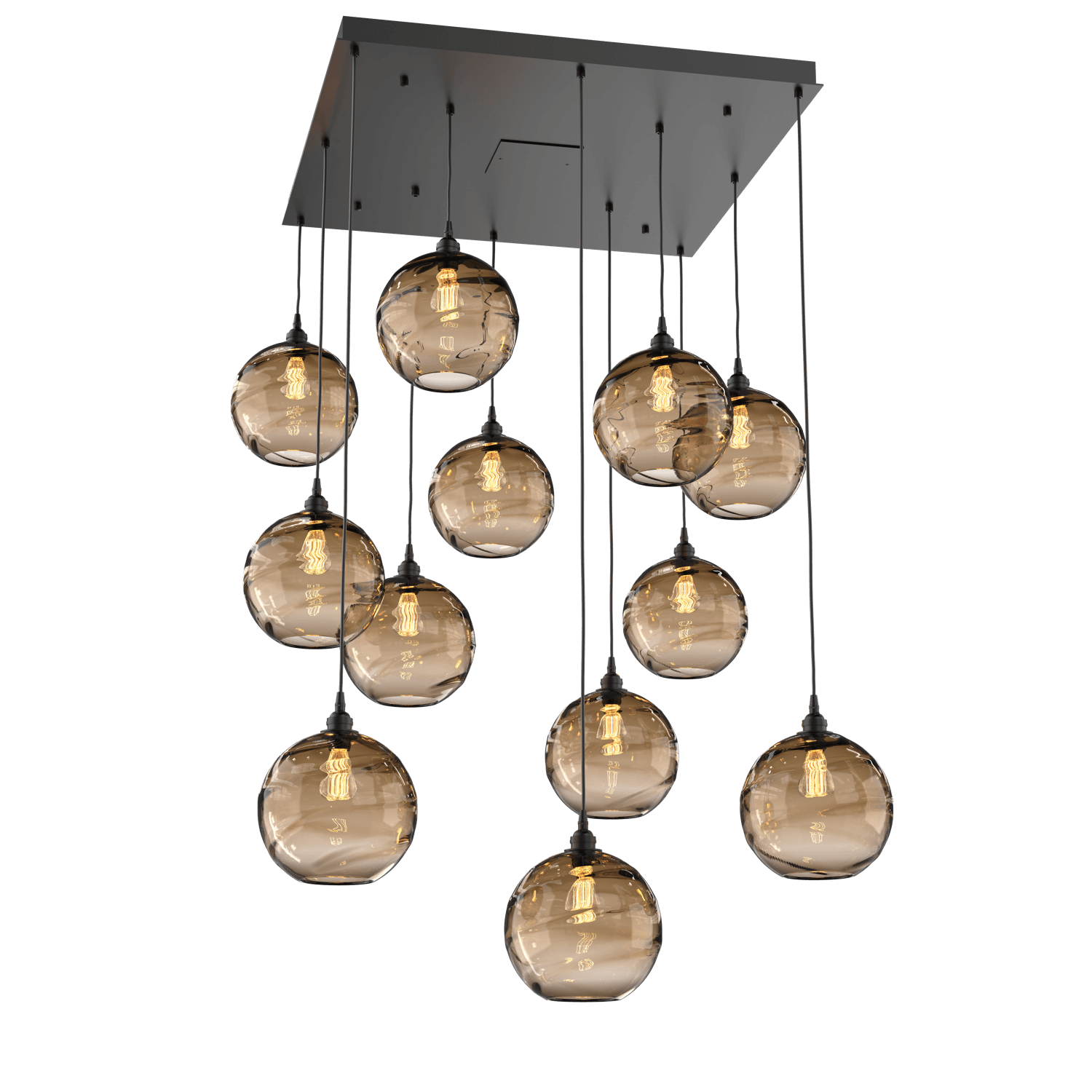 CHB0047-12-MB-OB-Hammerton-Studio-Optic-Blown-Glass-Terra-12-light-square-pendant-chandelier-with-matte-black-finish-and-optic-bronze-blown-glass-shades-and-incandescent-lamping