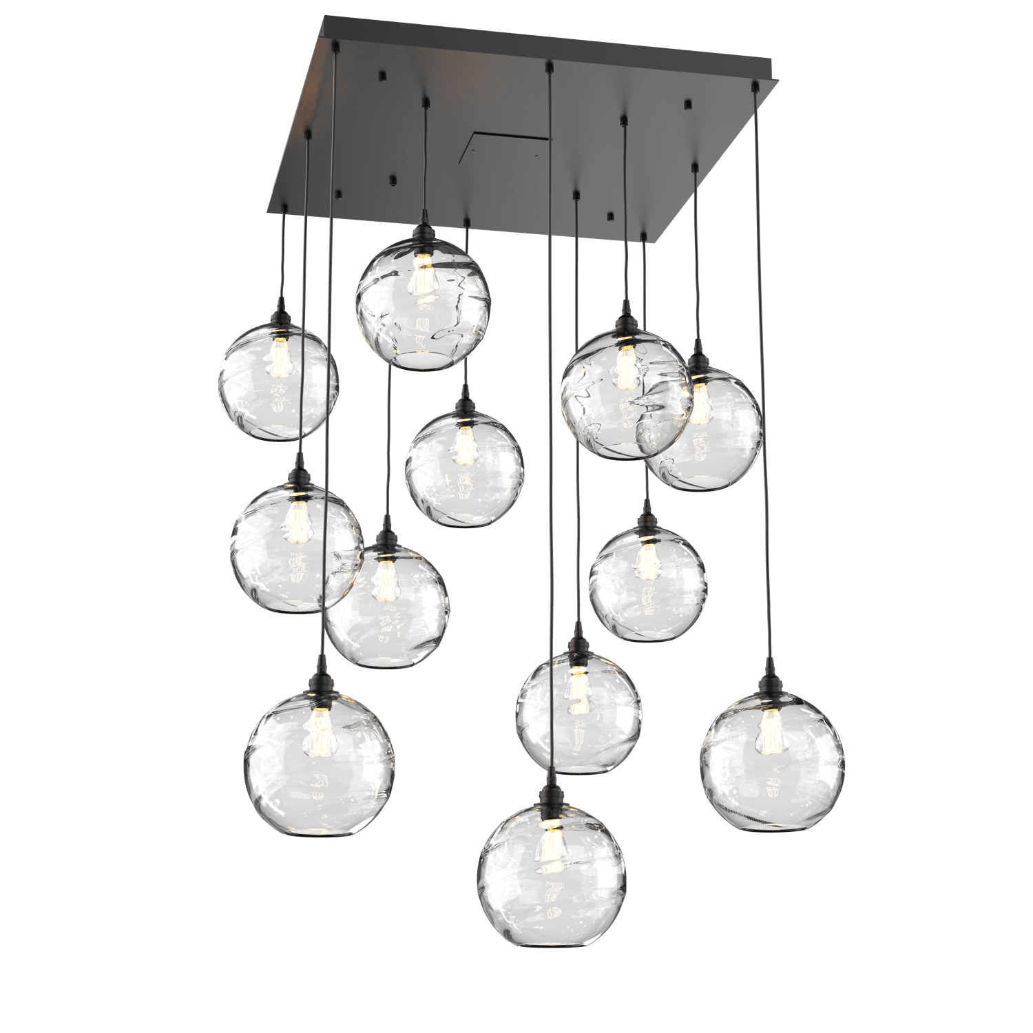 CHB0047-12-MB-OC-Hammerton-Studio-Optic-Blown-Glass-Terra-12-light-square-pendant-chandelier-with-matte-black-finish-and-optic-clear-blown-glass-shades-and-incandescent-lamping