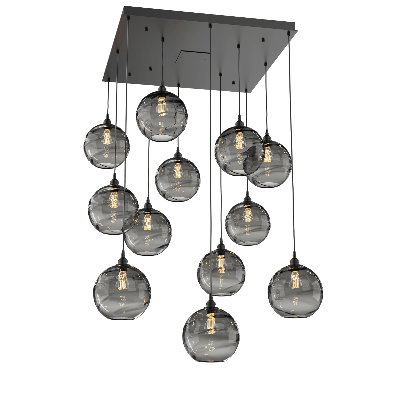CHB0047-12-MB-OS-Hammerton-Studio-Optic-Blown-Glass-Terra-12-light-square-pendant-chandelier-with-matte-black-finish-and-optic-smoke-blown-glass-shades-and-incandescent-lamping