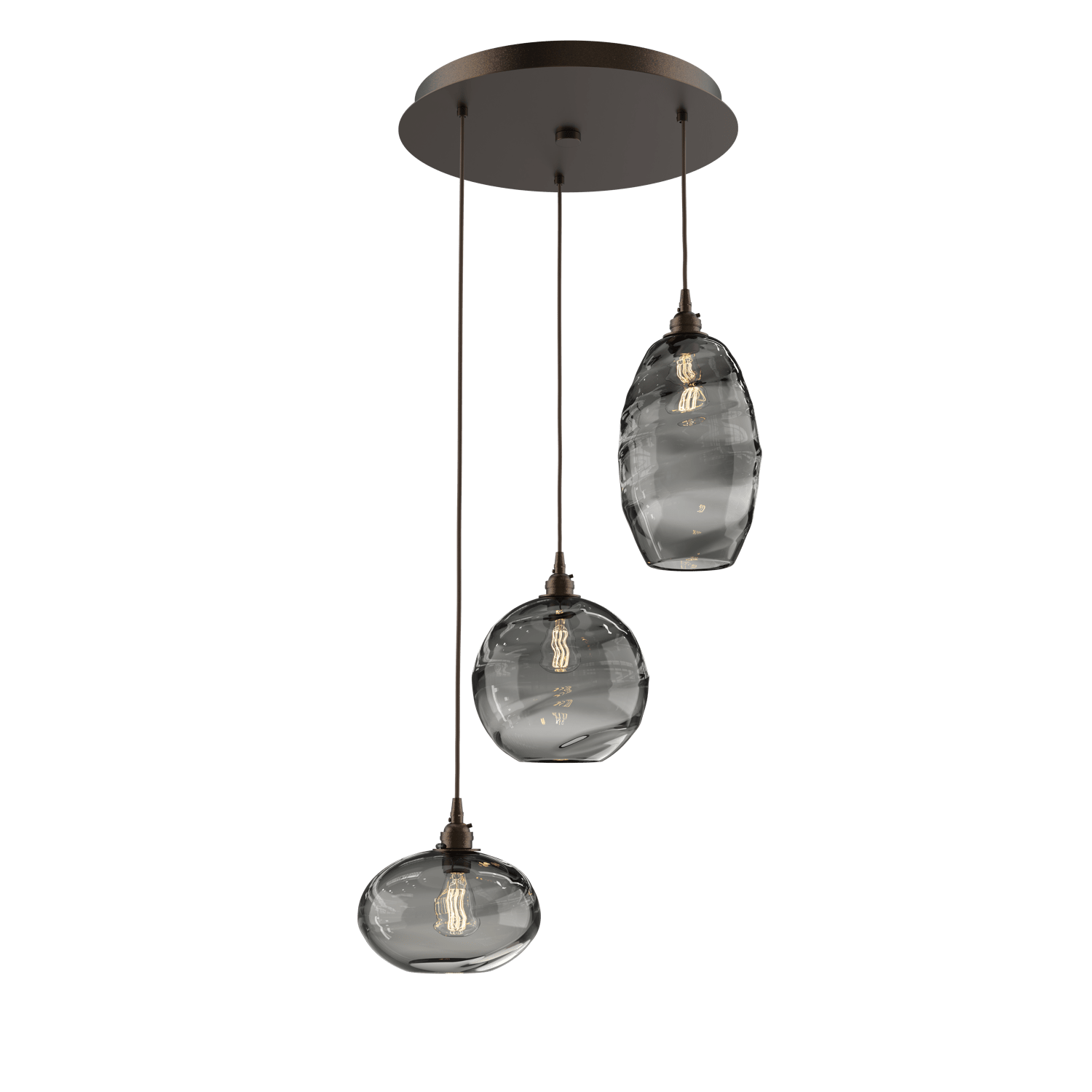 CHB0048-03-FB-OS-Hammerton-Studio-Optic-Blown-Glass-Misto-3-light-round-pendant-chandelier-with-flat-bronze-finish-and-optic-smoke-blown-glass-shades-and-incandescent-lamping