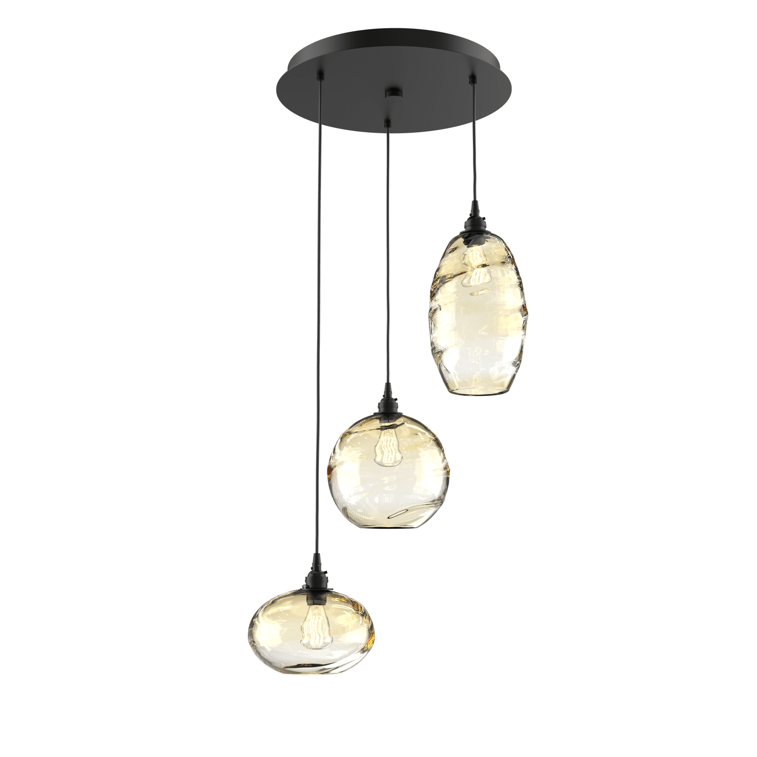 CHB0048-03-MB-OA-Hammerton-Studio-Optic-Blown-Glass-Misto-3-light-round-pendant-chandelier-with-matte-black-finish-and-optic-amber-blown-glass-shades-and-incandescent-lamping